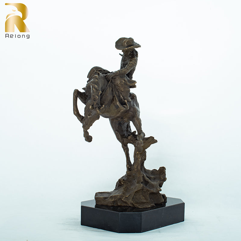 37cm Bronze Cowboy Riding Horse Sculpture Casting Western Art Rodeo Rider on Horse Bronze Statue For Home Decor Luxury Gifts