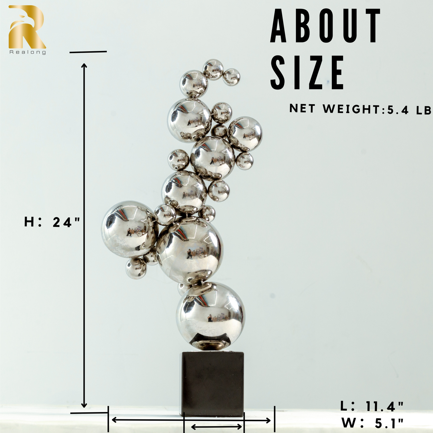 16.1'' Modern Creative Stainless Steel Geometric Sculpture Abstract Statues for Home Decor Home Decor Desktop Decoration Hotel Decoration