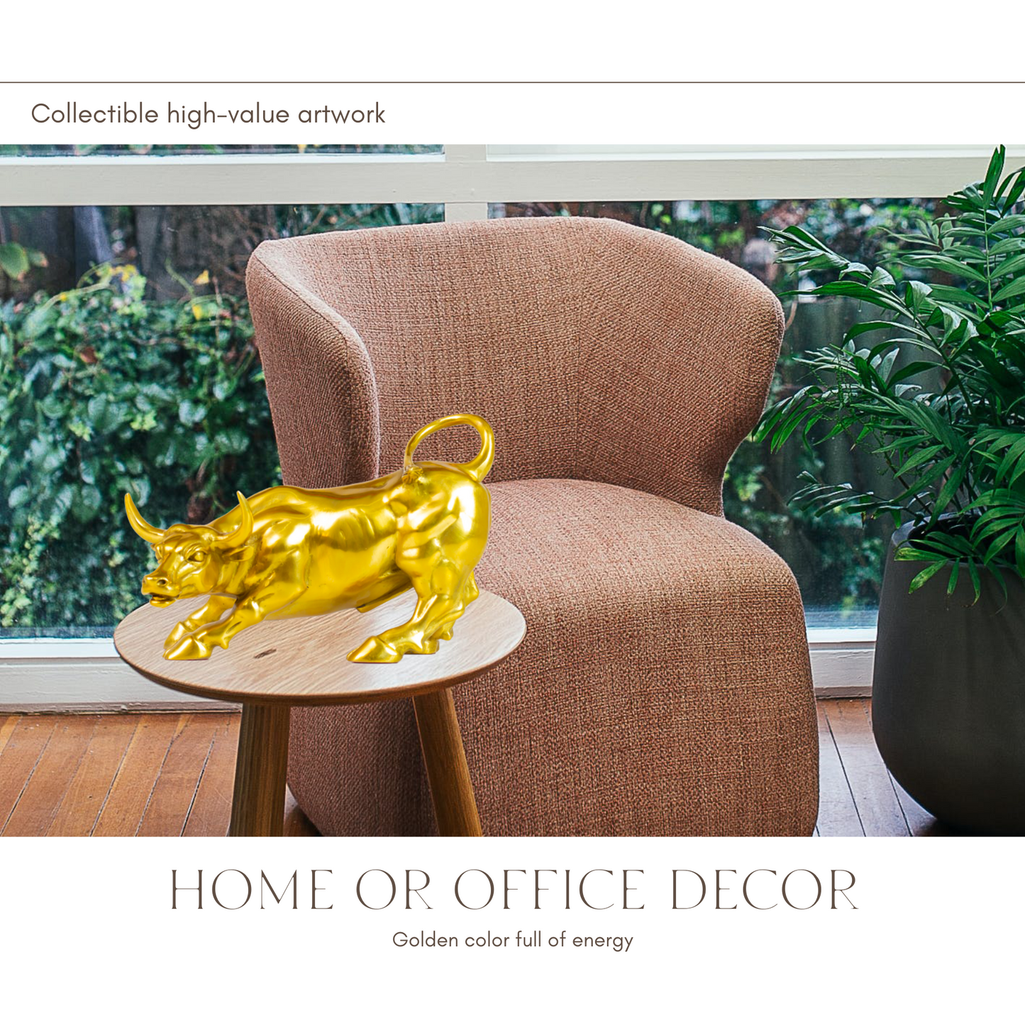 21cm Brass Gold Bull Figurine -Wall Street Bull Art Decor,Bull/Cow/Ox Figure Statues and Sculptures Home Office Decor