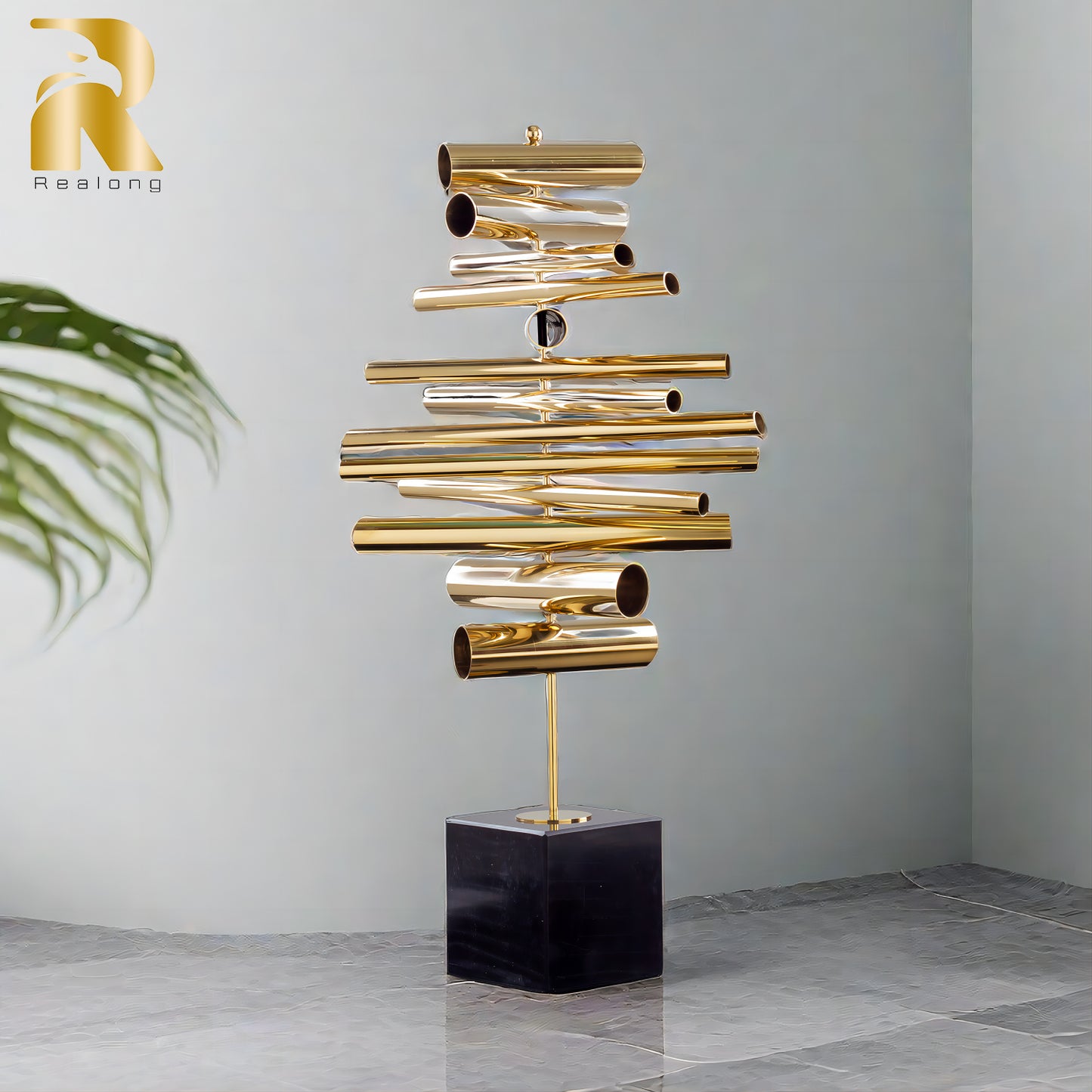 55cm Abstract Metal Sculpture Modern Art Stainless Steel Metal Statue With Marble Base For Home Hotel Decor Ornament Crafts Gift