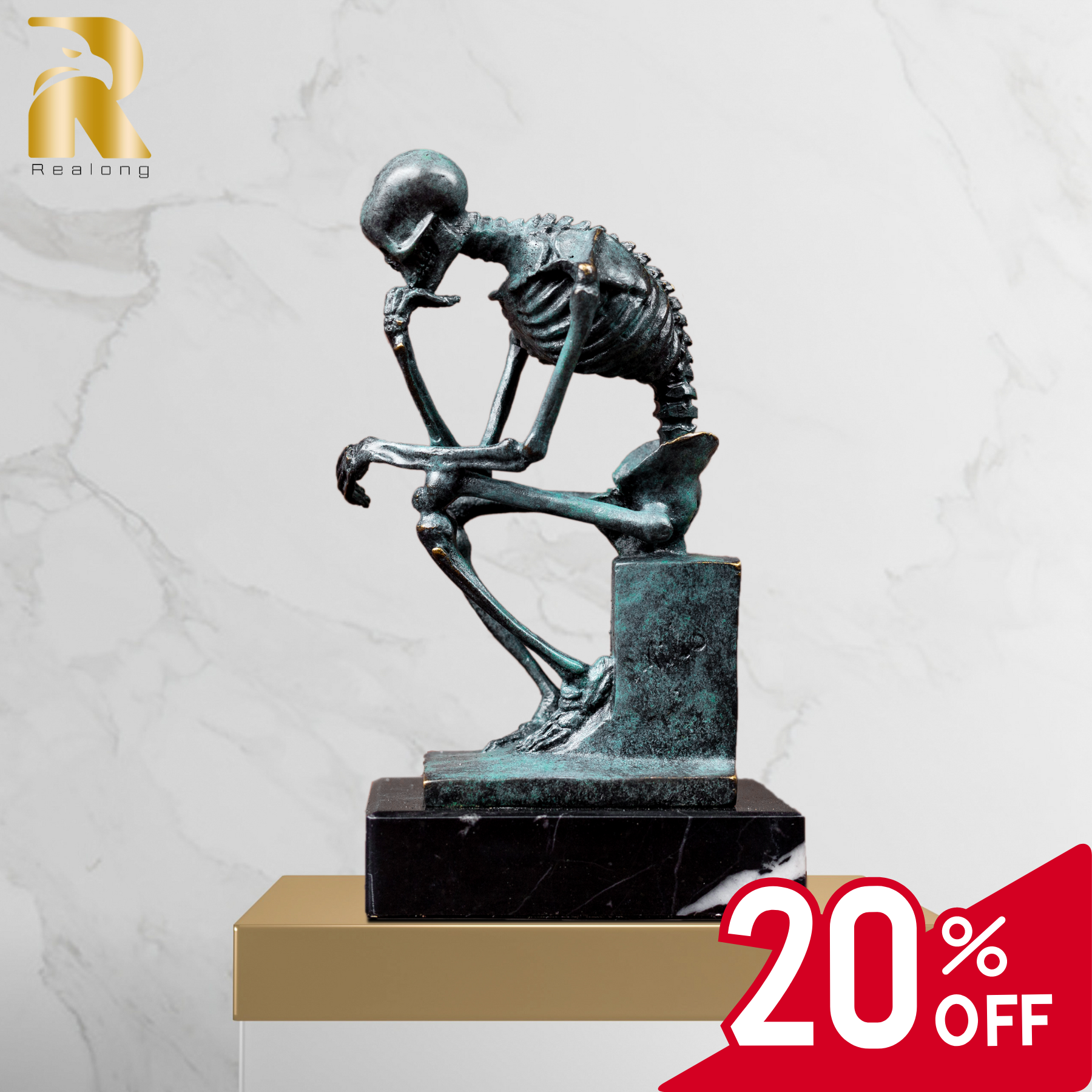 Bronze Skeleton Thinker Statues Sculptures Home Decor-A Masterful Work of Art