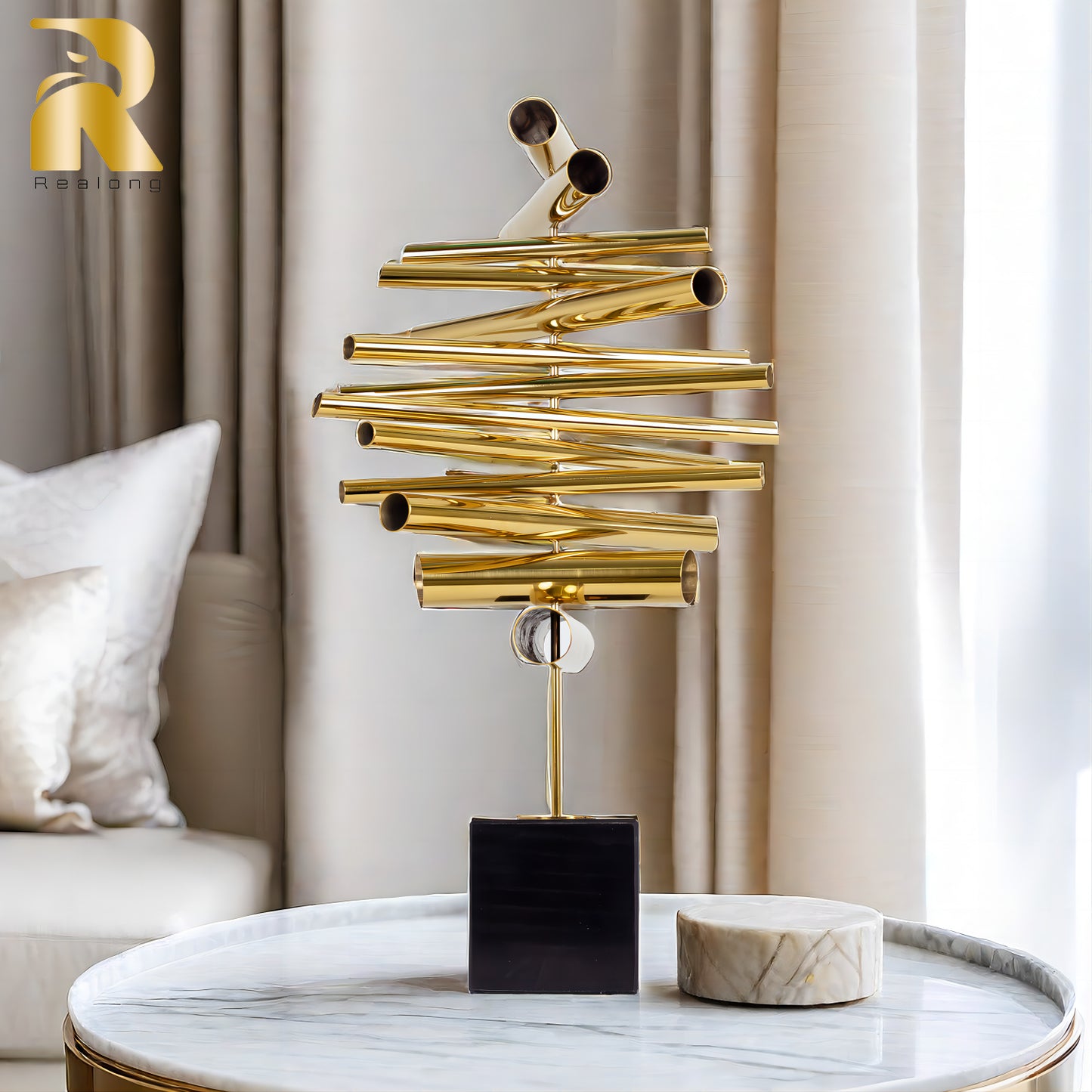 55cm Abstract Metal Sculpture Modern Art Stainless Steel Metal Statue With Marble Base For Home Hotel Decor Ornament Crafts Gift