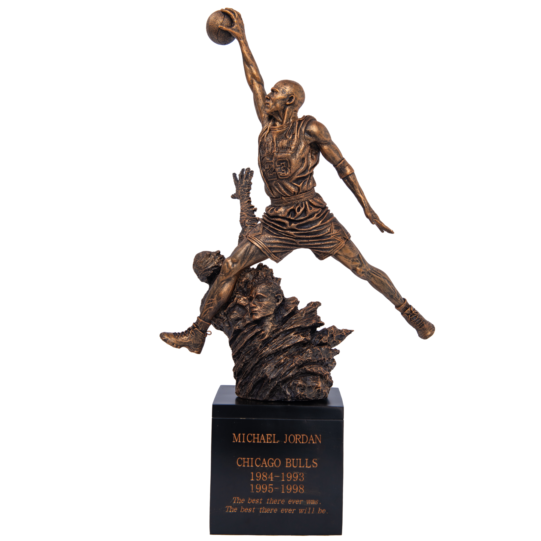 Michael Jordan #23 Flying Dunk Statue - 20" Legendary Chicago Bulls Basketball Icon - Premium Faux-Bronze Resin Sculpture - Matte & Glossy Finishes - Heavyweight Collectible with Luxury Gift Box