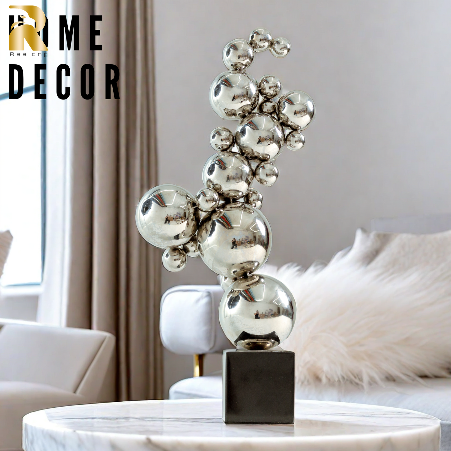 16.1'' Modern Creative Stainless Steel Geometric Sculpture Abstract Statues for Home Decor Home Decor Desktop Decoration Hotel Decoration