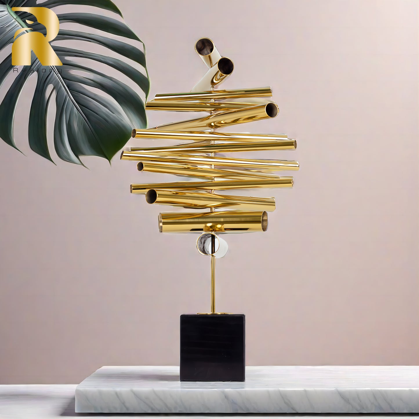 55cm Abstract Metal Sculpture Modern Art Stainless Steel Metal Statue With Marble Base For Home Hotel Decor Ornament Crafts Gift