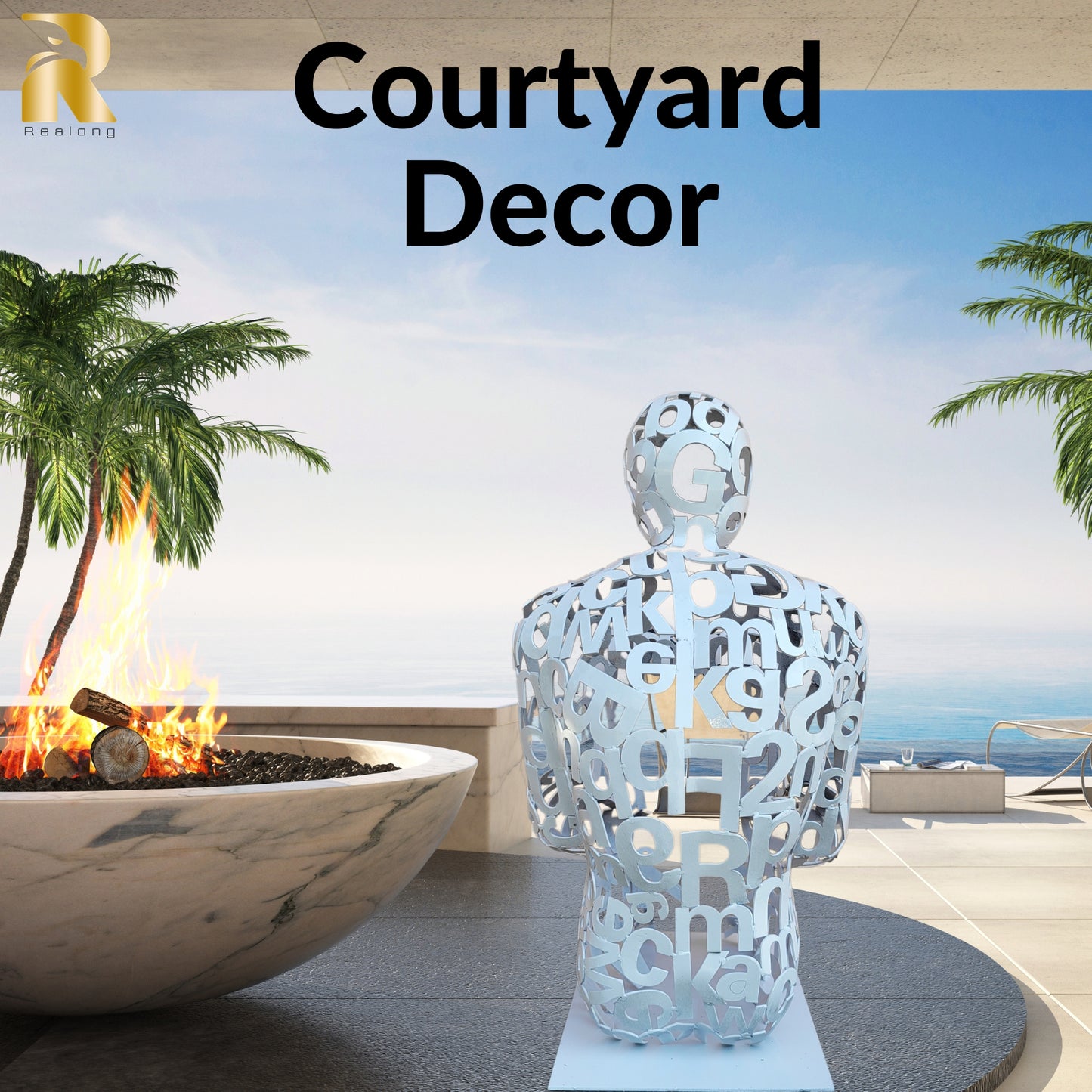 19.6'' High White Painted Stainless Steel Abstract Figure Sculpture 'Ainsa III' -Jaume Plensa,Handcrafted Laser Engraved Figure Formed by Letters from Nine Different International Alphabets, Exhibiting Exceptional Artistic Value