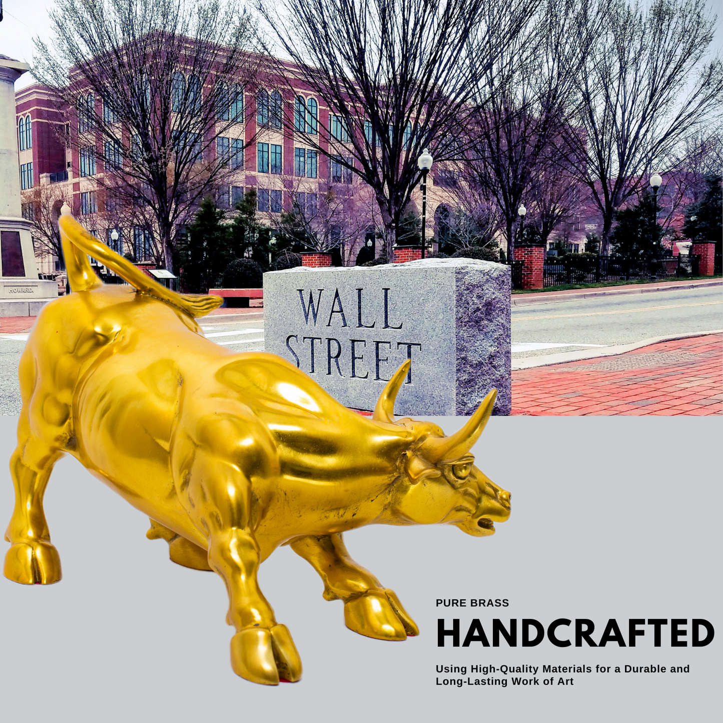 21cm Brass Gold Bull Figurine -Wall Street Bull Art Decor,Bull/Cow/Ox Figure Statues and Sculptures Home Office Decor
