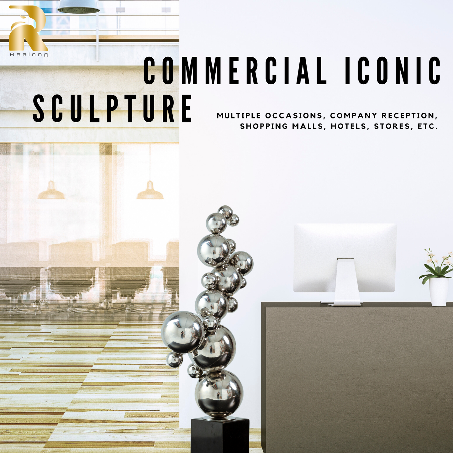 16.1'' Modern Creative Stainless Steel Geometric Sculpture Abstract Statues for Home Decor Home Decor Desktop Decoration Hotel Decoration
