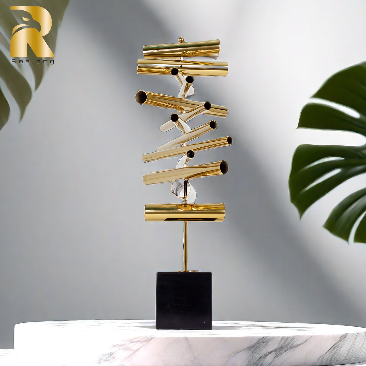 55cm Abstract Metal Sculpture Modern Art Stainless Steel Metal Statue With Marble Base For Home Hotel Decor Ornament Crafts Gift