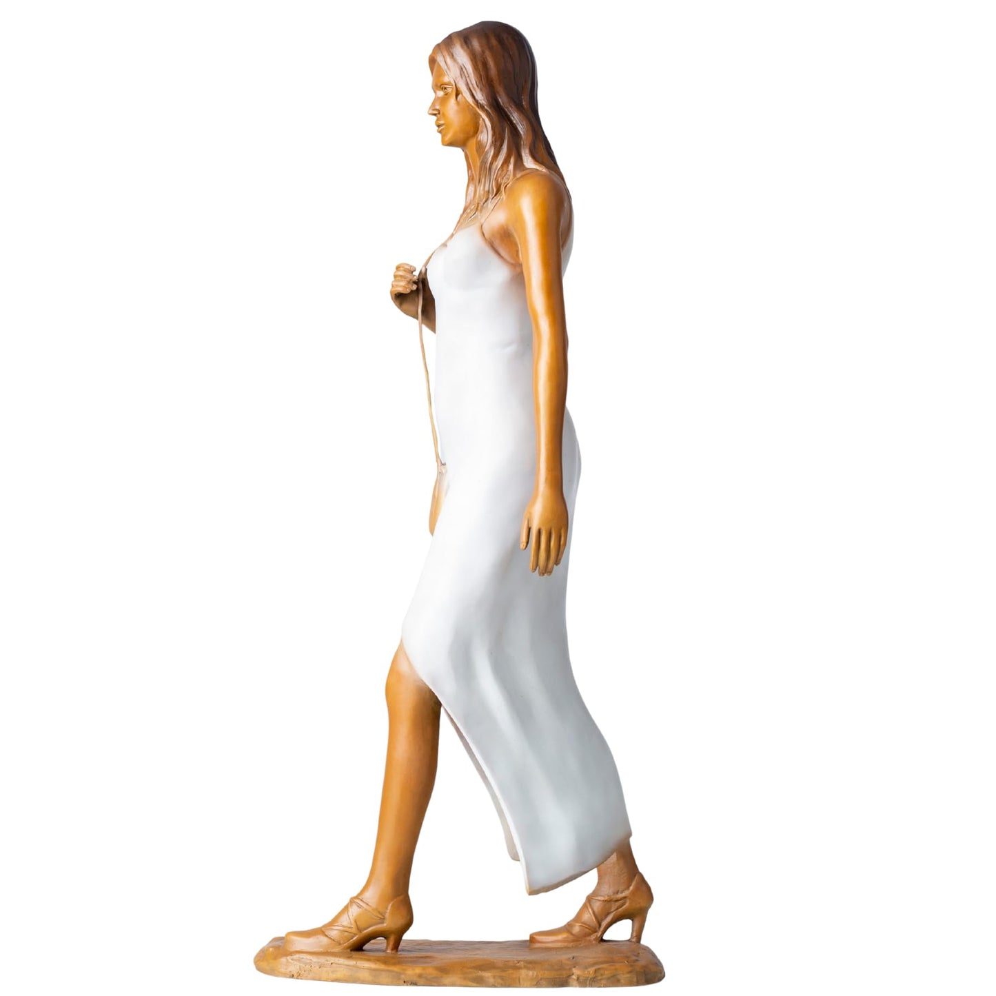 Luo Li-Rong Style Bronze Lady Sculpture – 23.6″ Elegant Woman in Strap Dress & Heels with Shoulder Bag, Solid Lost-Wax Bronze Statue for Home, Office & Art Gift