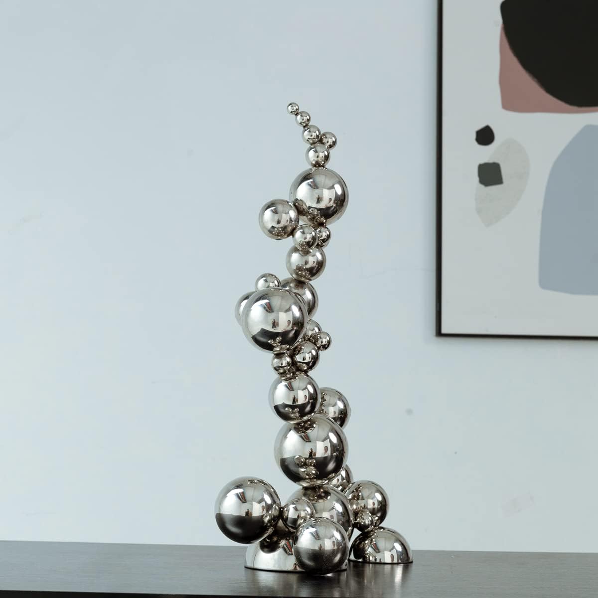 Modern Mirror Polished 3o4 Stainless Steel Abstract Sculpture Ball Tree Statue Tabletop Decorative Office Decor