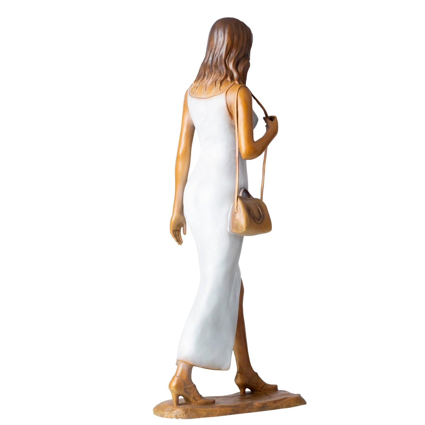 Luo Li-Rong Style Bronze Lady Sculpture – 23.6″ Elegant Woman in Strap Dress & Heels with Shoulder Bag, Solid Lost-Wax Bronze Statue for Home, Office & Art Gift