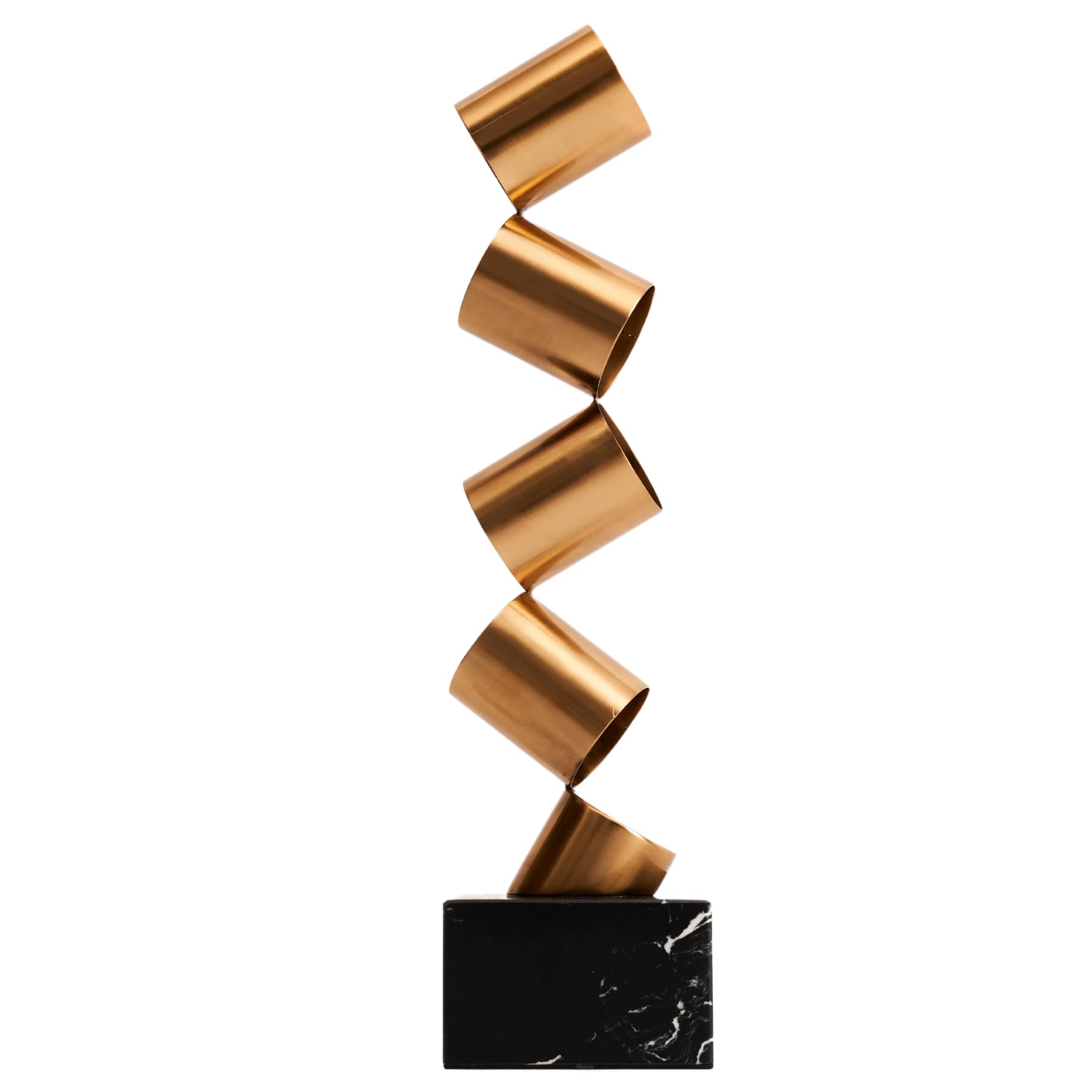 Abstract Spiral Gold Stainless Steel Sculpture – Modern Art with Marble Base