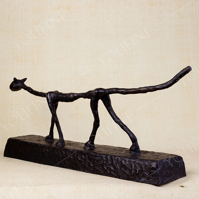 Large Alberto Giacometti Style Bronze Cat Sculpture – 27.5" Abstract Modern Art Animal Statue for Home & Gallery Decor