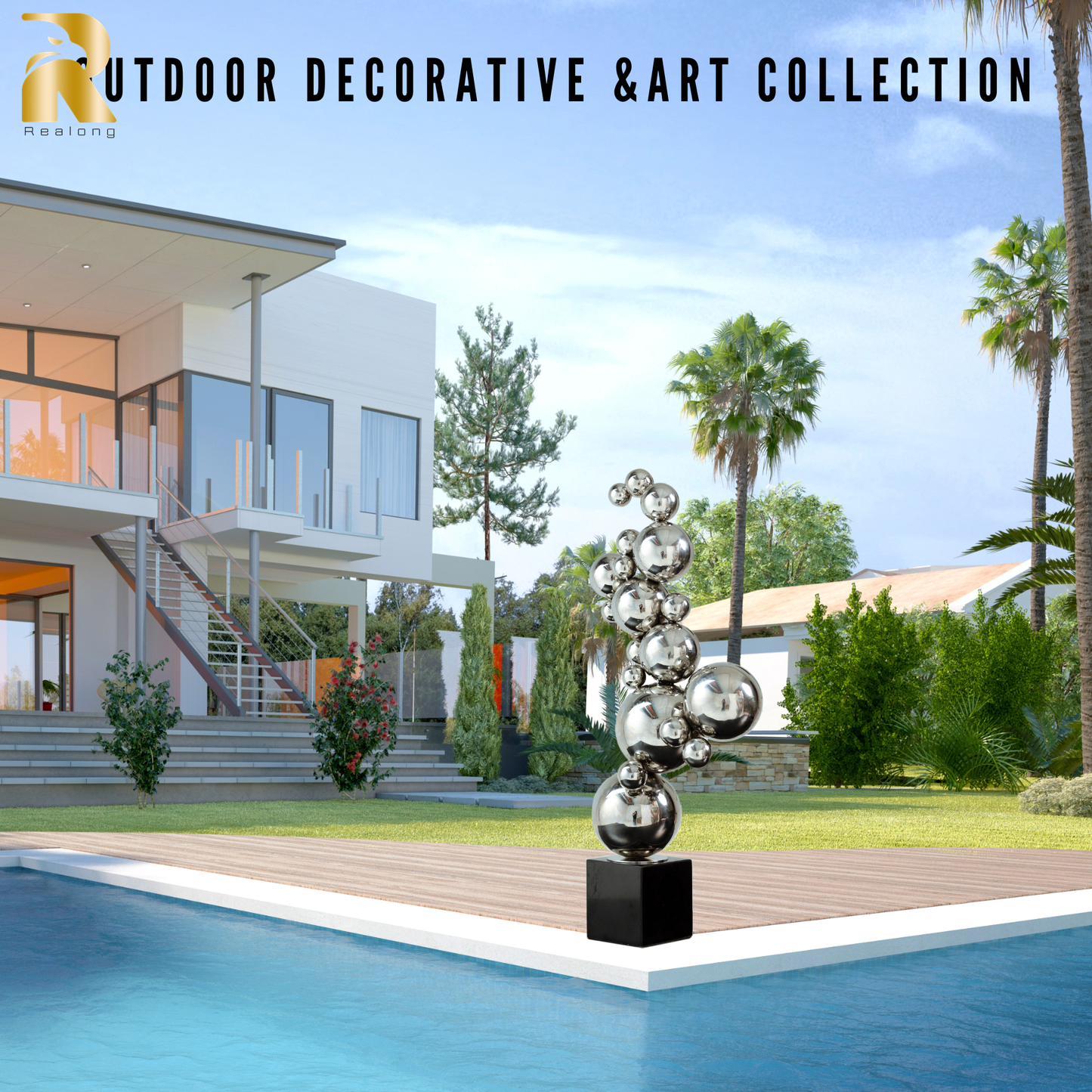 16.1'' Modern Creative Stainless Steel Geometric Sculpture Abstract Statues for Home Decor Home Decor Desktop Decoration Hotel Decoration