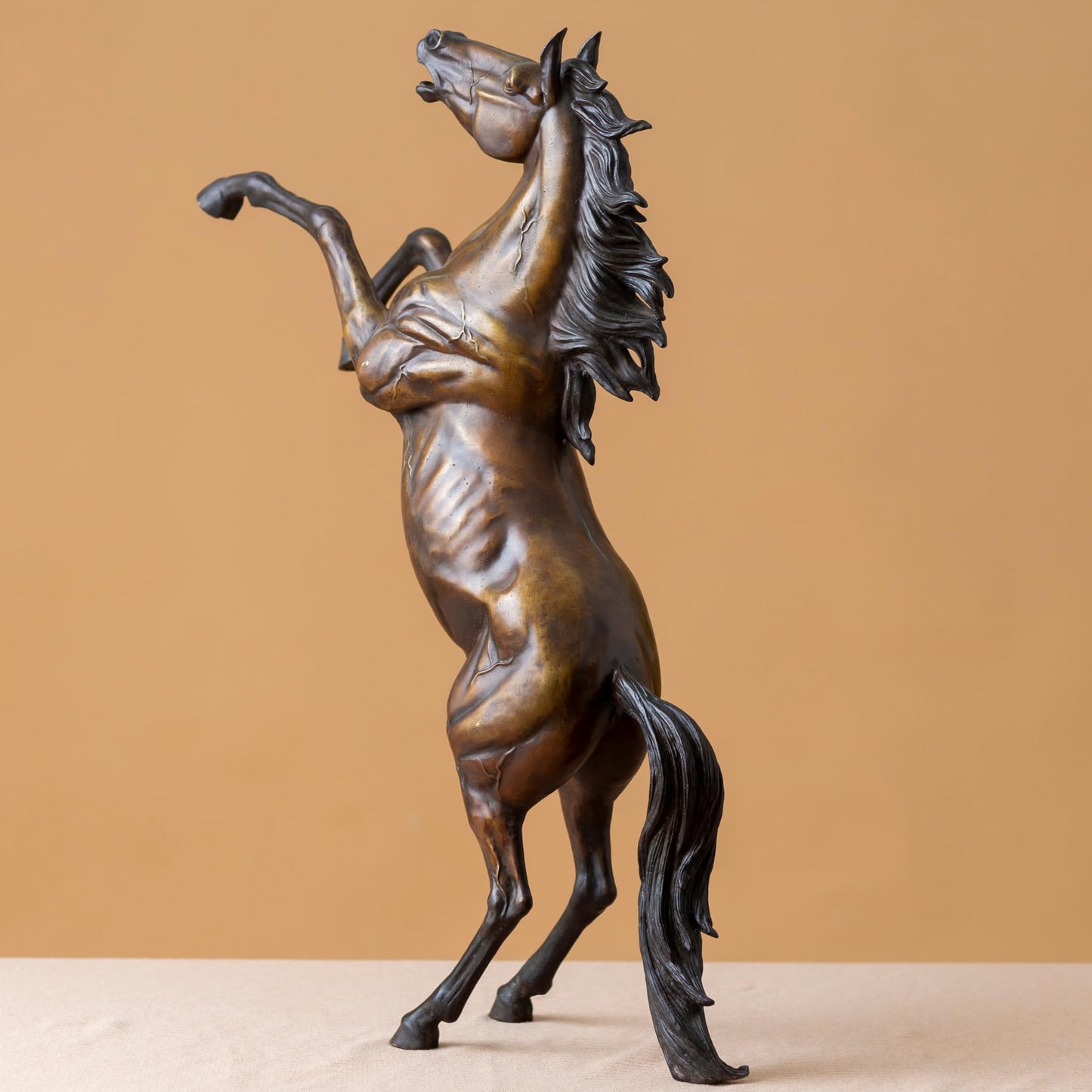 Rearing Horse Bronze Statue and Sculpture -H:23.6" Majestic Handcrafted Horse Sculpture for Home & Office Decor, Equestrian Art, and Unique Gift