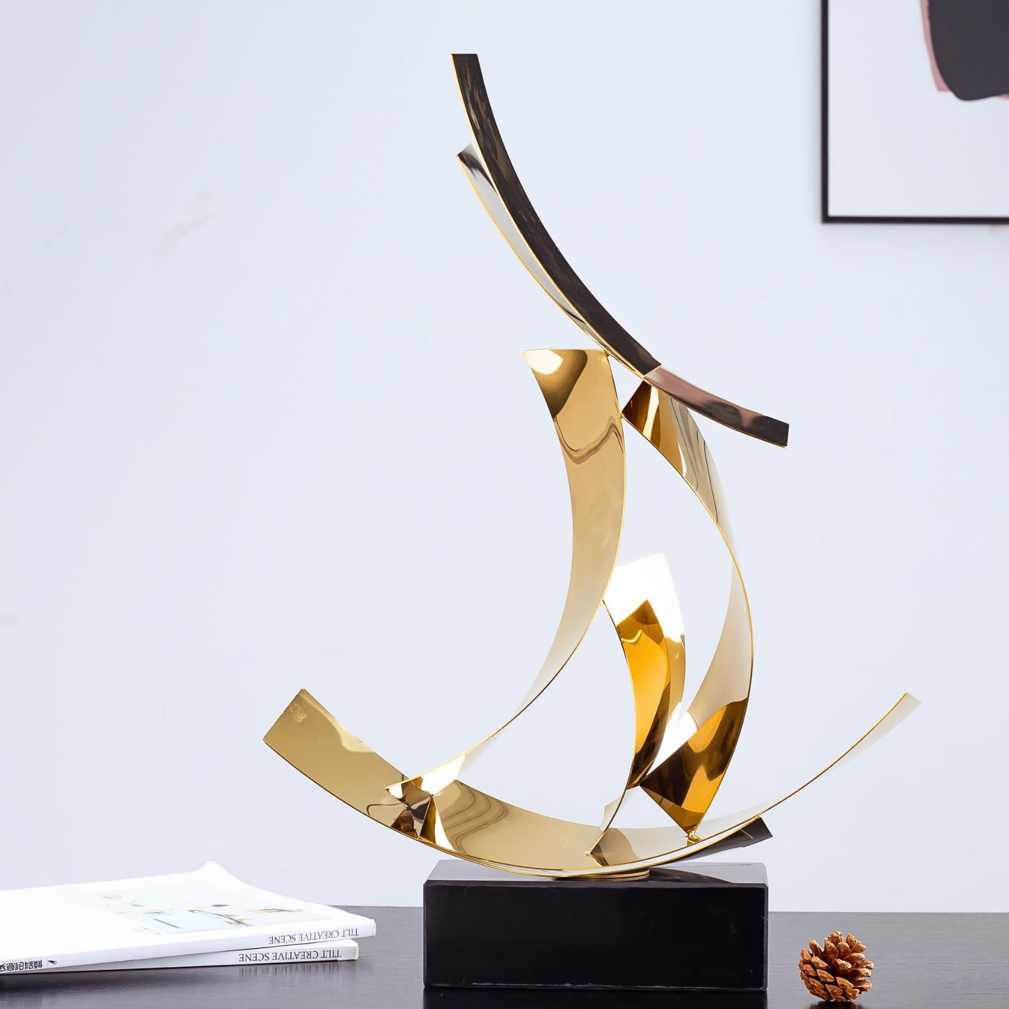 Realong Modern Style Abstract Metal Statue,21.6'' Stainless Steel Art Sculpture Ornament wiith Marble Base Perfect Decoration for Home Hallway Hotel Office and Gift