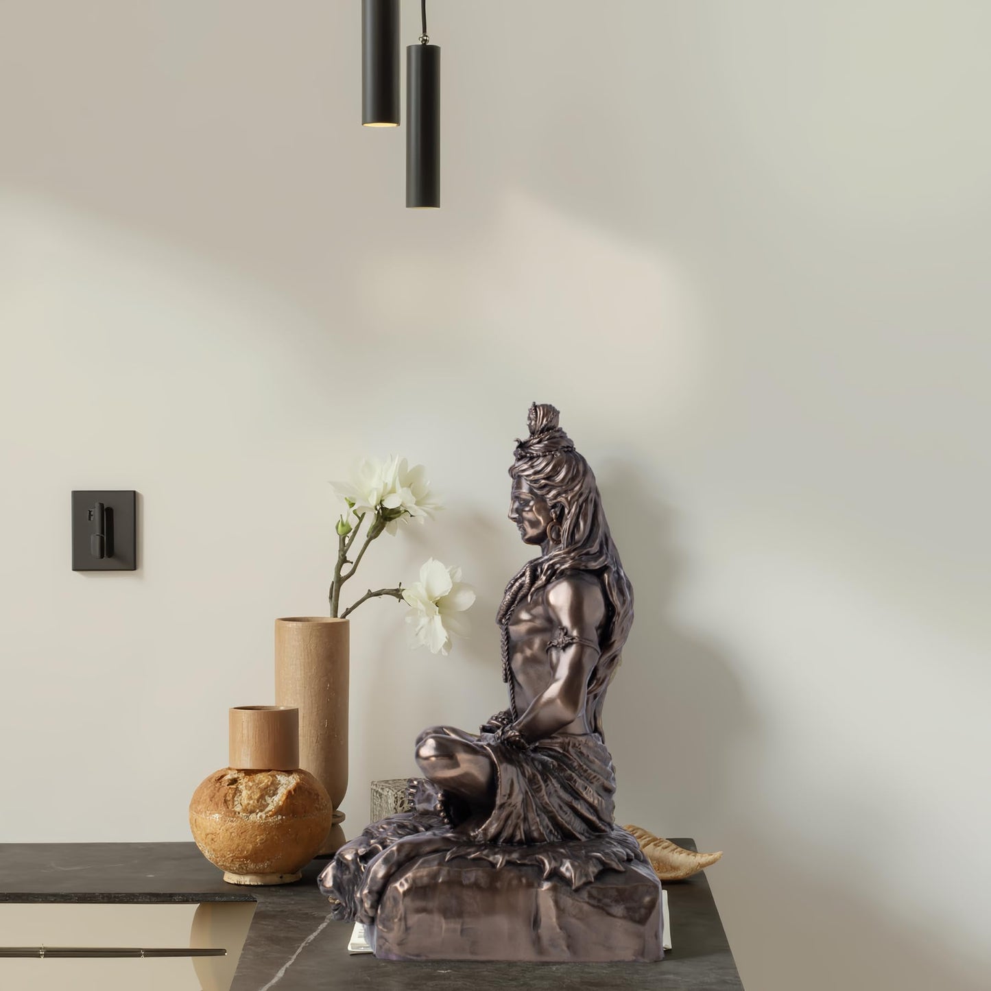 Shiva Statue for Meditation – 12'' Seated Hindu God Sculpture, Cold Cast Resin with Antique Bronze Finish – Lord Shiva Figurine for Home Decor, Yoga Room, Spiritual Gift, Indian Art Idol