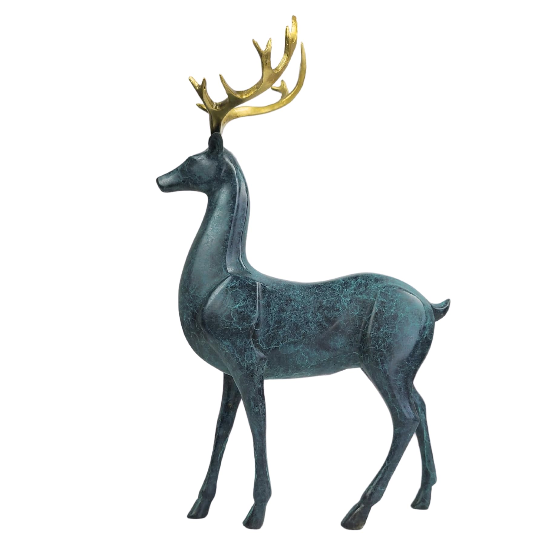 Bronze Deer Statue,Modern Style Wildlife Bronze Statue, Buck/Doe/Fawn/Stag Bronze Statues and Sculptures for Home Office Decor
