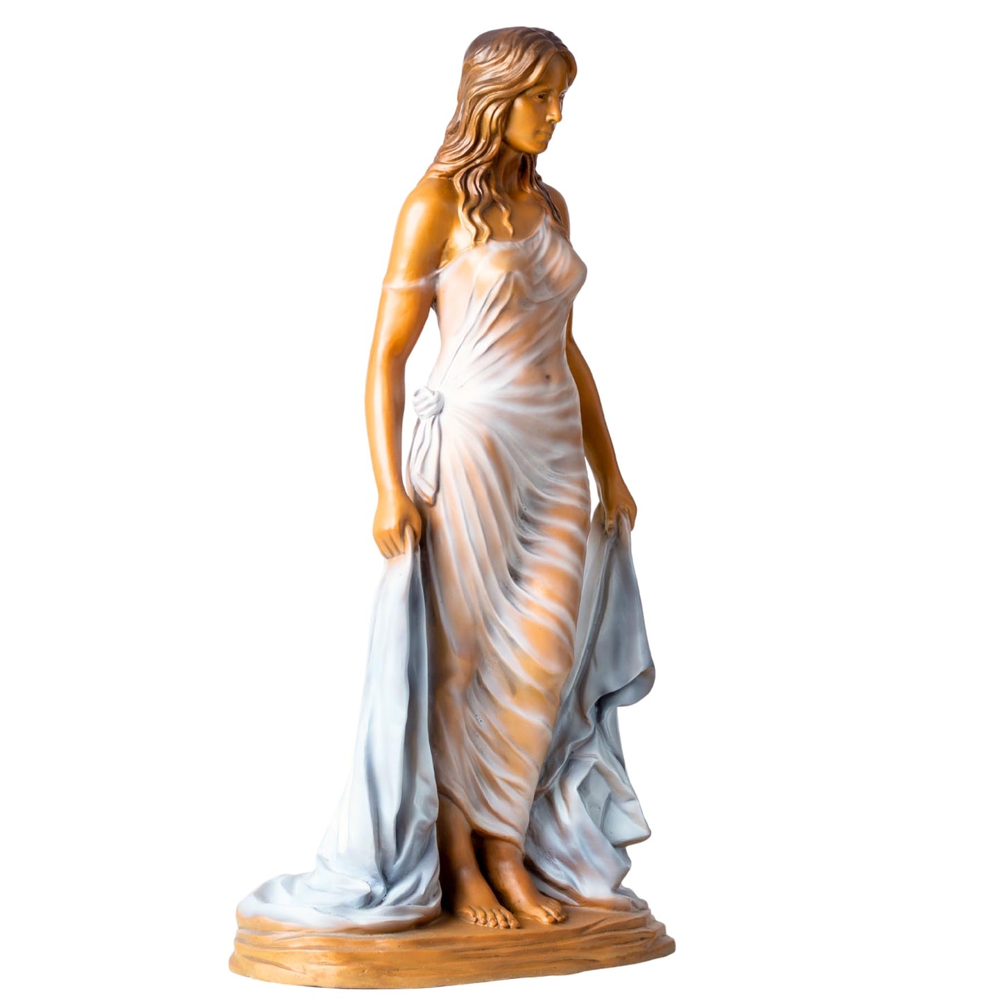 GRACE IN MOTION Bronze Woman Sculpture – 23.2" Tall Luo Li Rong-Inspired Figurine – Solid Bronze Female Statue in Sheer Gown Holding Drapery – Elegant Art Decor for Home, Office, or Gallery Display