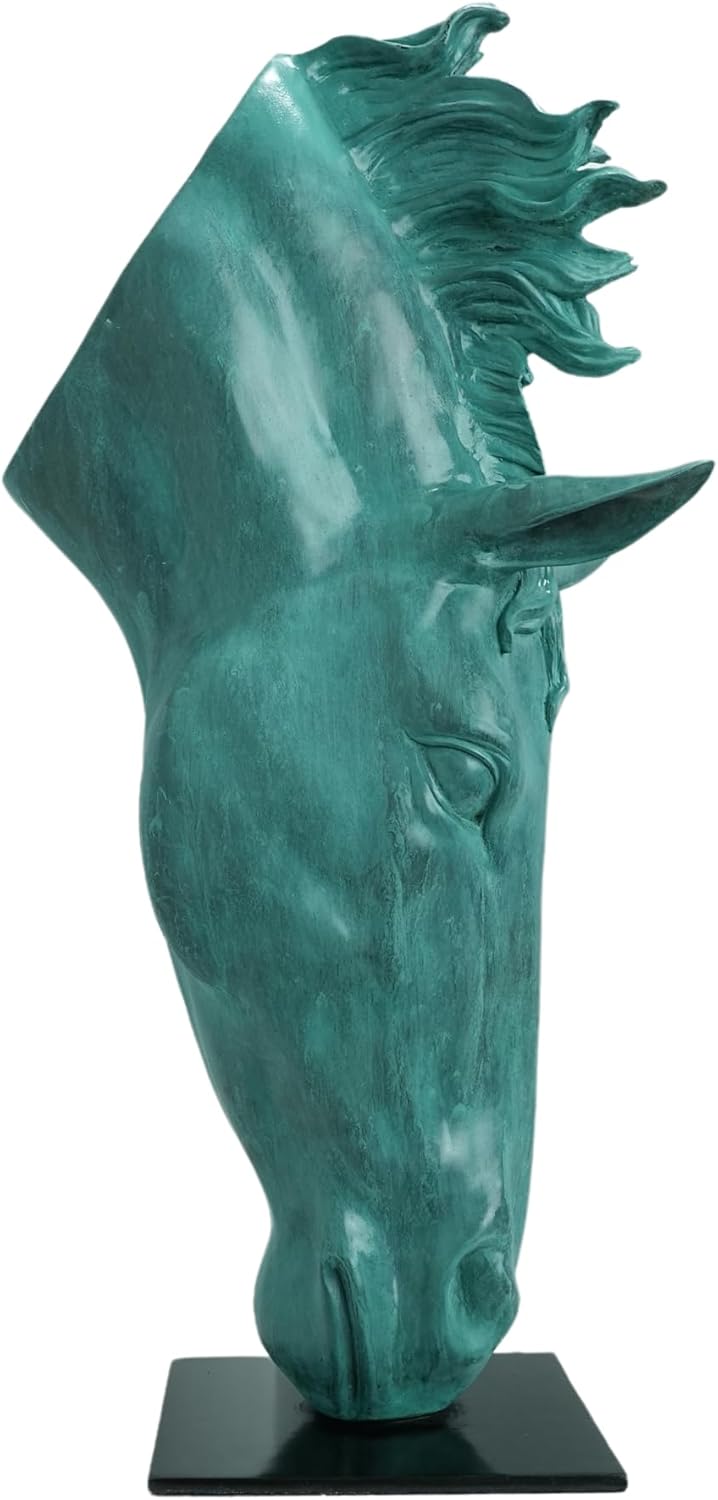 51cm "Still Water" Horse Head Bronze Sculpture - 8.3kg Pure Solid Bronze Artisan Bust - Emerald Verdigris Patina - Bespoke Collectible Art