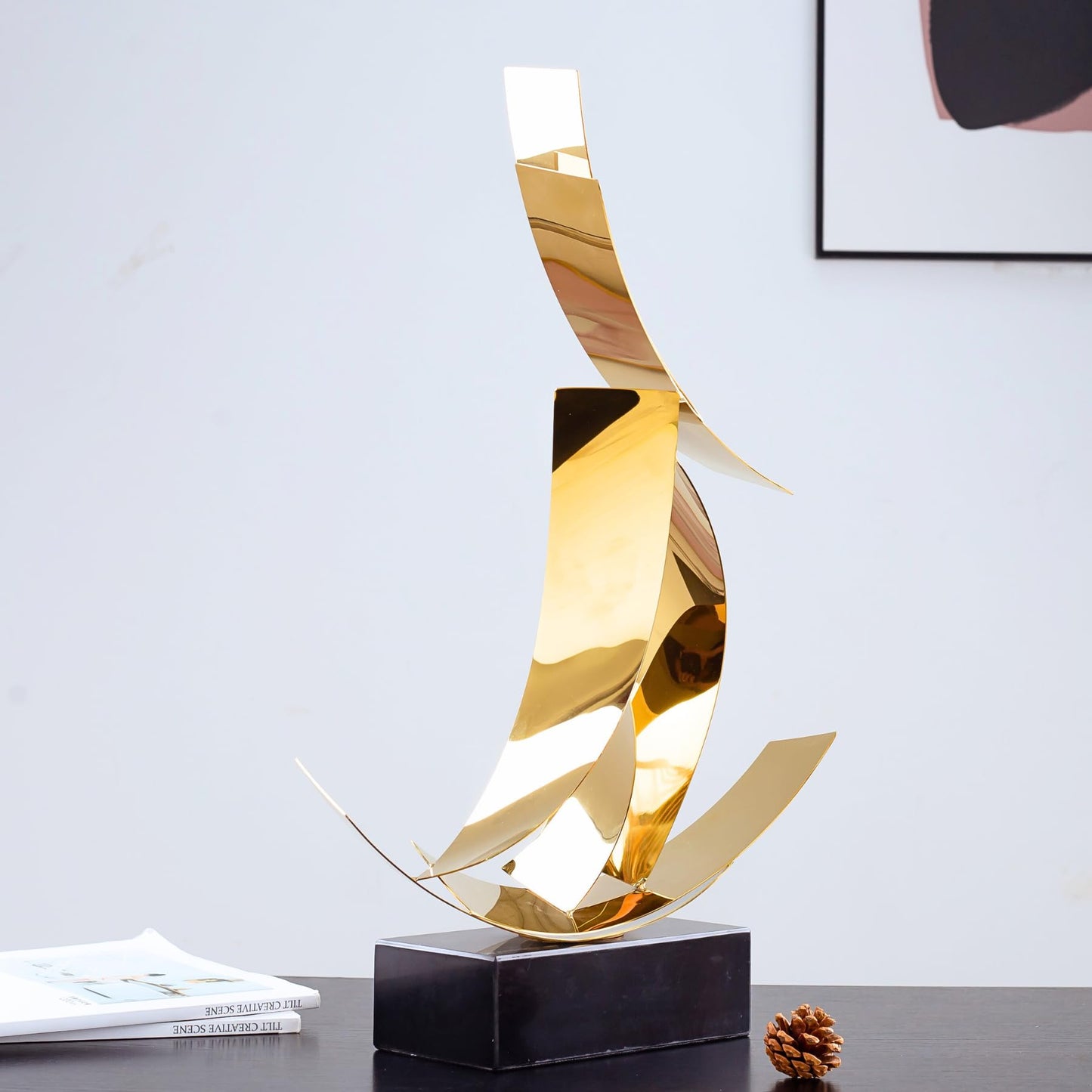 Realong Modern Style Abstract Metal Statue,21.6'' Stainless Steel Art Sculpture Ornament wiith Marble Base Perfect Decoration for Home Hallway Hotel Office and Gift
