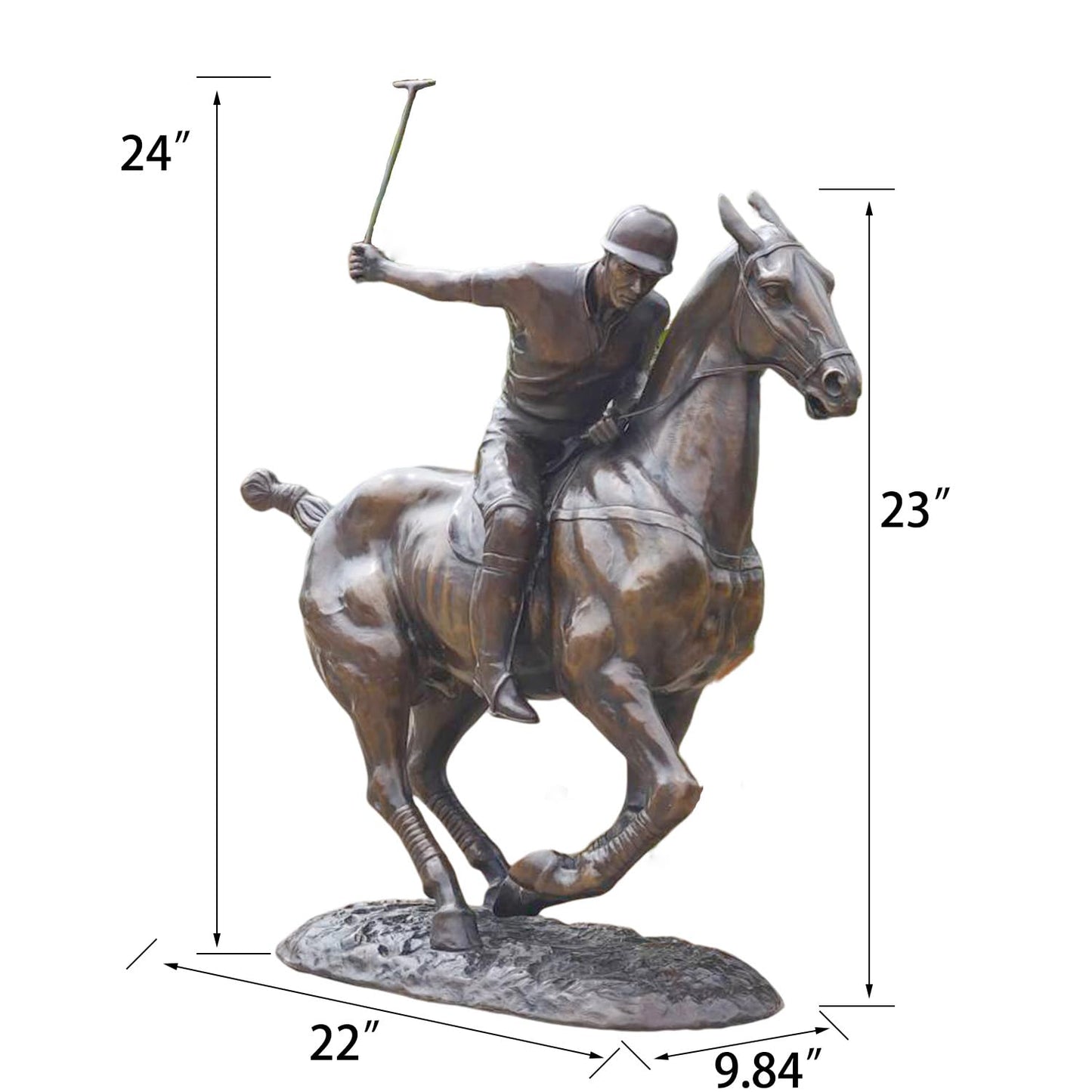 Bronze Polo Player Horse Sculpture – 22" x 9.8" x 24" Decorative Statue – Handcrafted Equestrian Art for Polo Enthusiasts
