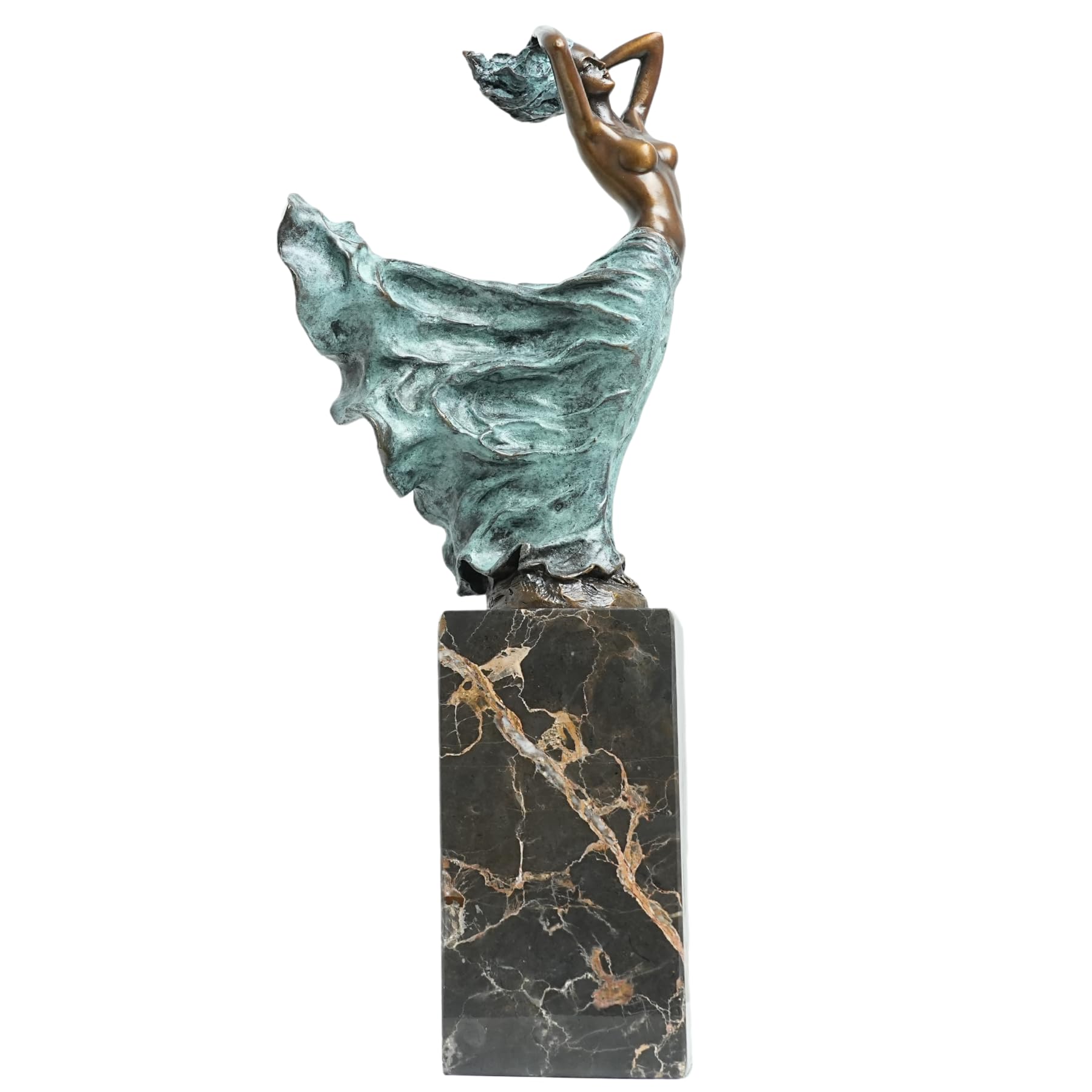 Bronze Nude Girl Sculpture on Natural Marble Base, Sexy Female Bronze Statue and Sculpture for Home Office Decor (4.7 * 3.2 * 12.2")