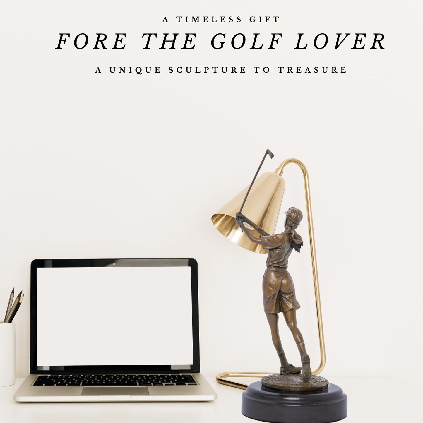 R REALONG 9.8" Bronze Golfer Girl Statue, Golf Figurines Bronze Statues and Sculptures Handmade Art Collectible for Home Office Decor