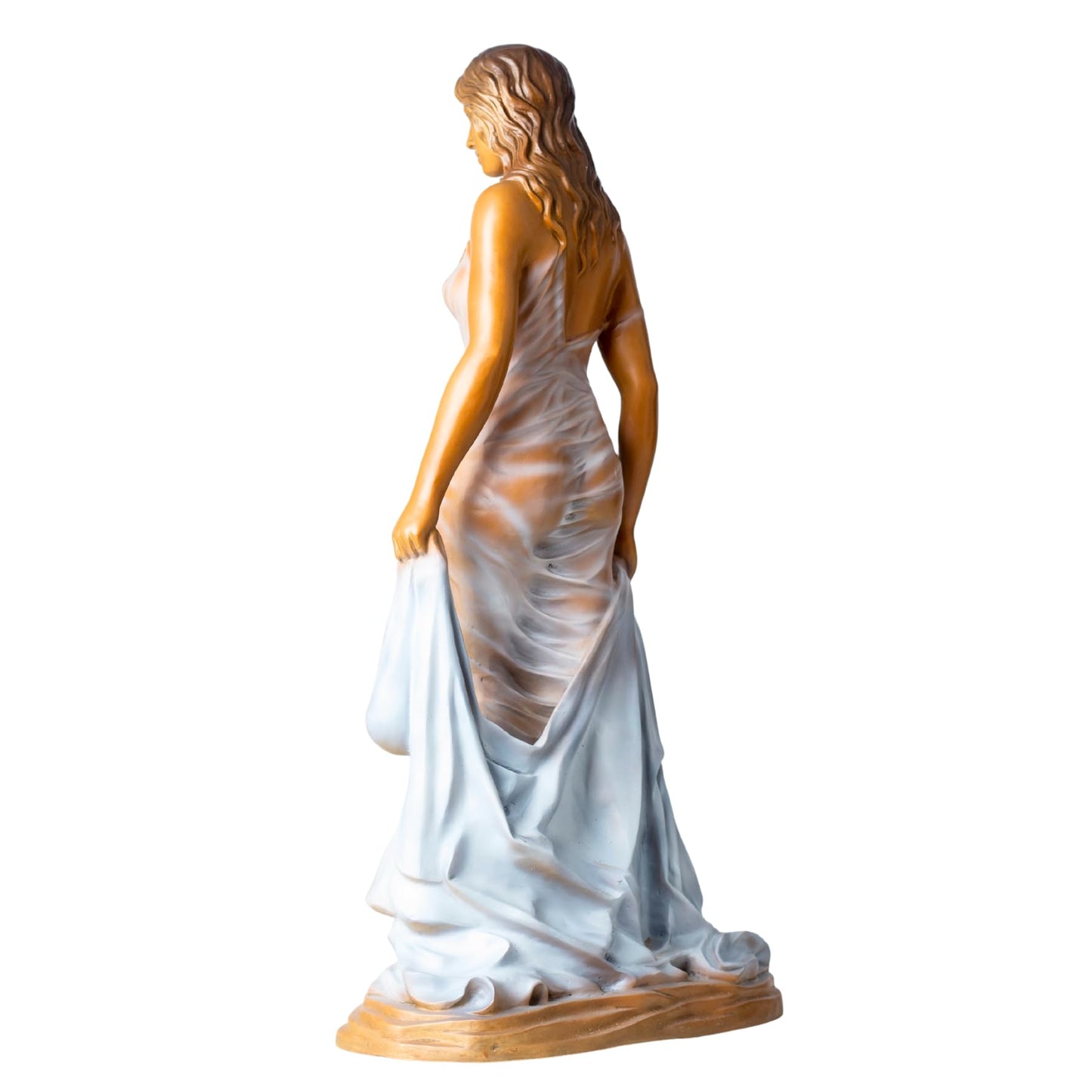 GRACE IN MOTION Bronze Woman Sculpture – 23.2" Tall Luo Li Rong-Inspired Figurine – Solid Bronze Female Statue in Sheer Gown Holding Drapery – Elegant Art Decor for Home, Office, or Gallery Display