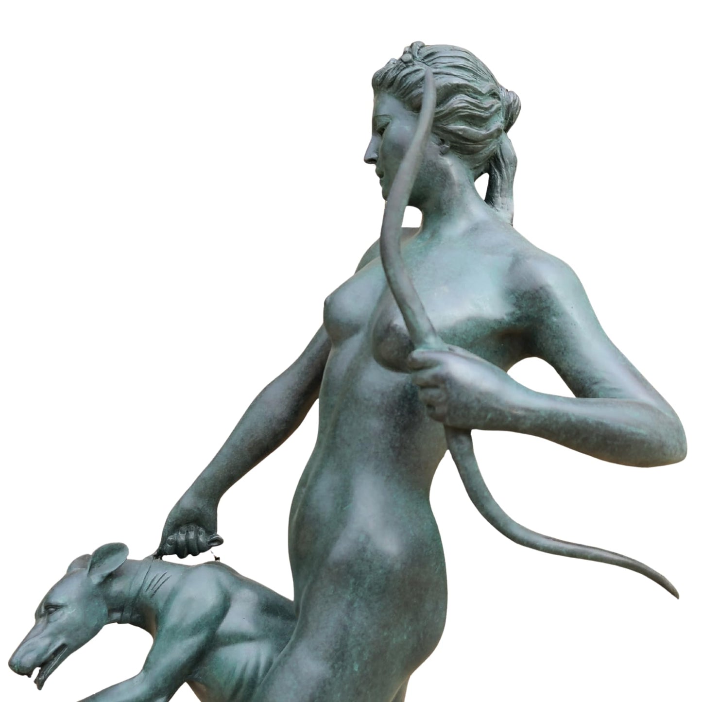 R REALONG Large Bronze Artemis Huntress Statue – 31.5'' Green Patina Greek Goddess with Hound – Handcrafted Mythical Sculpture on Marble Base for Lobby, Hotel, Art Gallery, Home Display