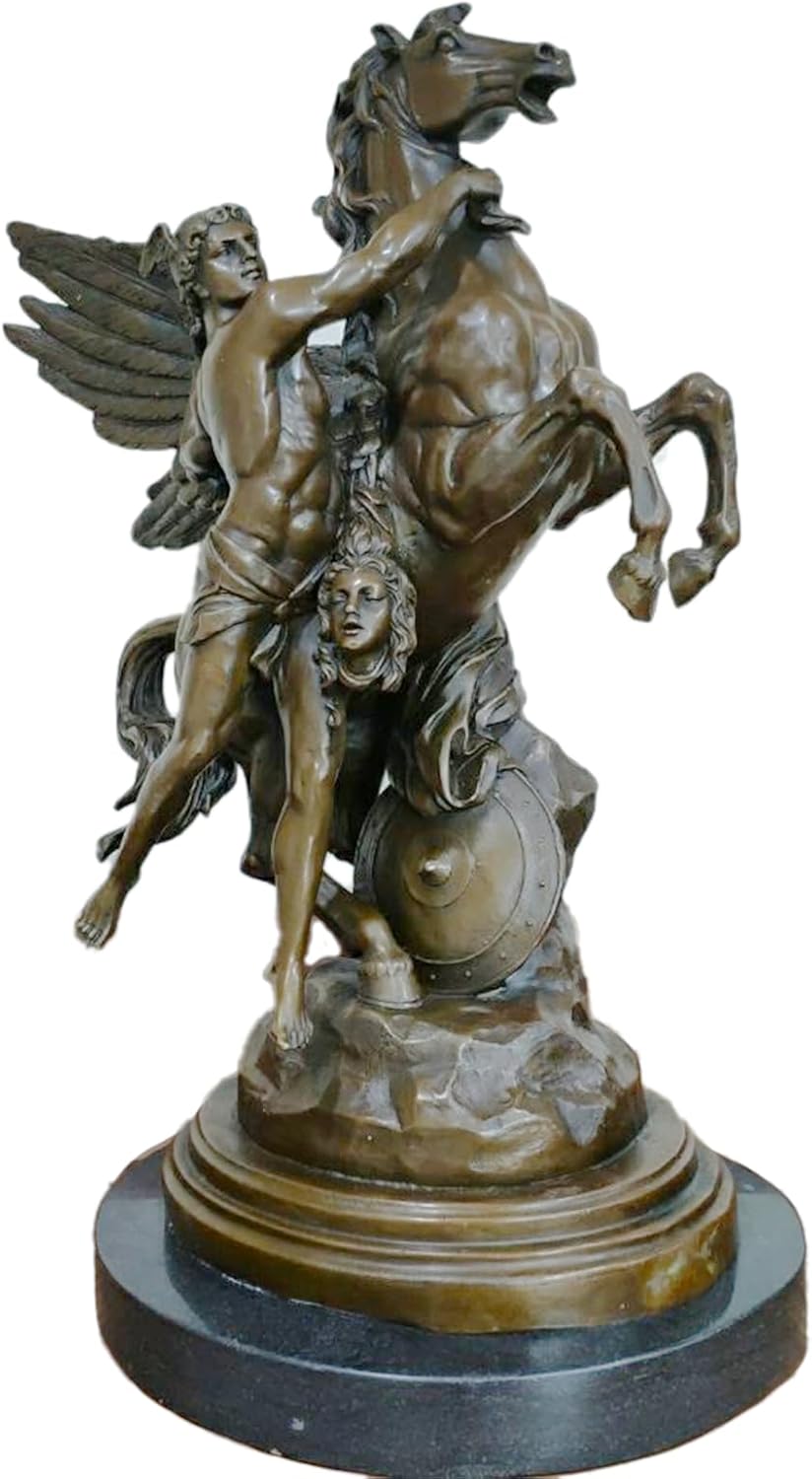 Émile-Louis Picault "Perseus & Pegasus" Bronze Statue - 17.7" Large Mythological Hero Slaying Medusa Sculpture - Investment-Grade Lost Wax Bronze Art for Executive Office, Library & Luxury Home Decor