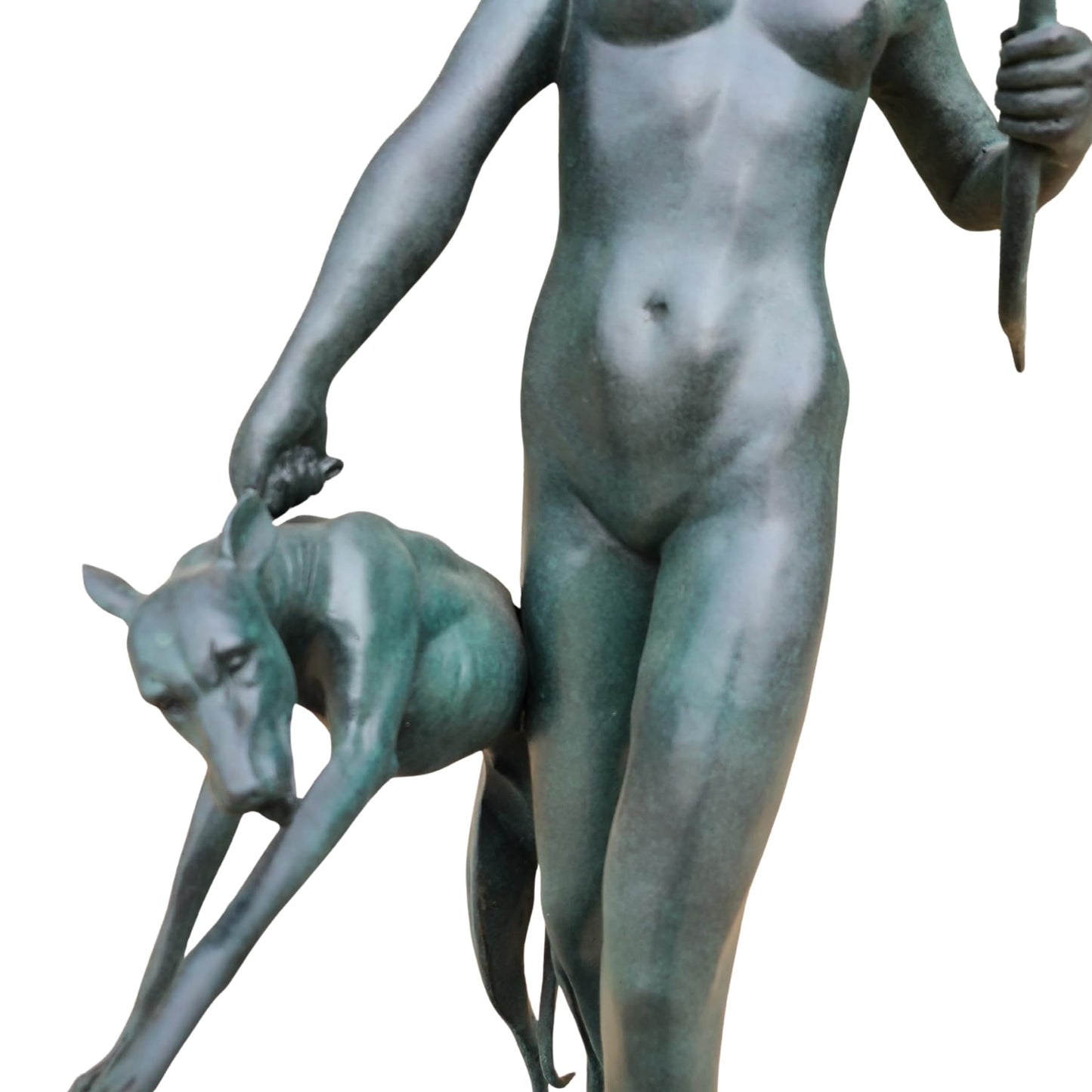 R REALONG Large Bronze Artemis Huntress Statue – 31.5'' Green Patina Greek Goddess with Hound – Handcrafted Mythical Sculpture on Marble Base for Lobby, Hotel, Art Gallery, Home Display