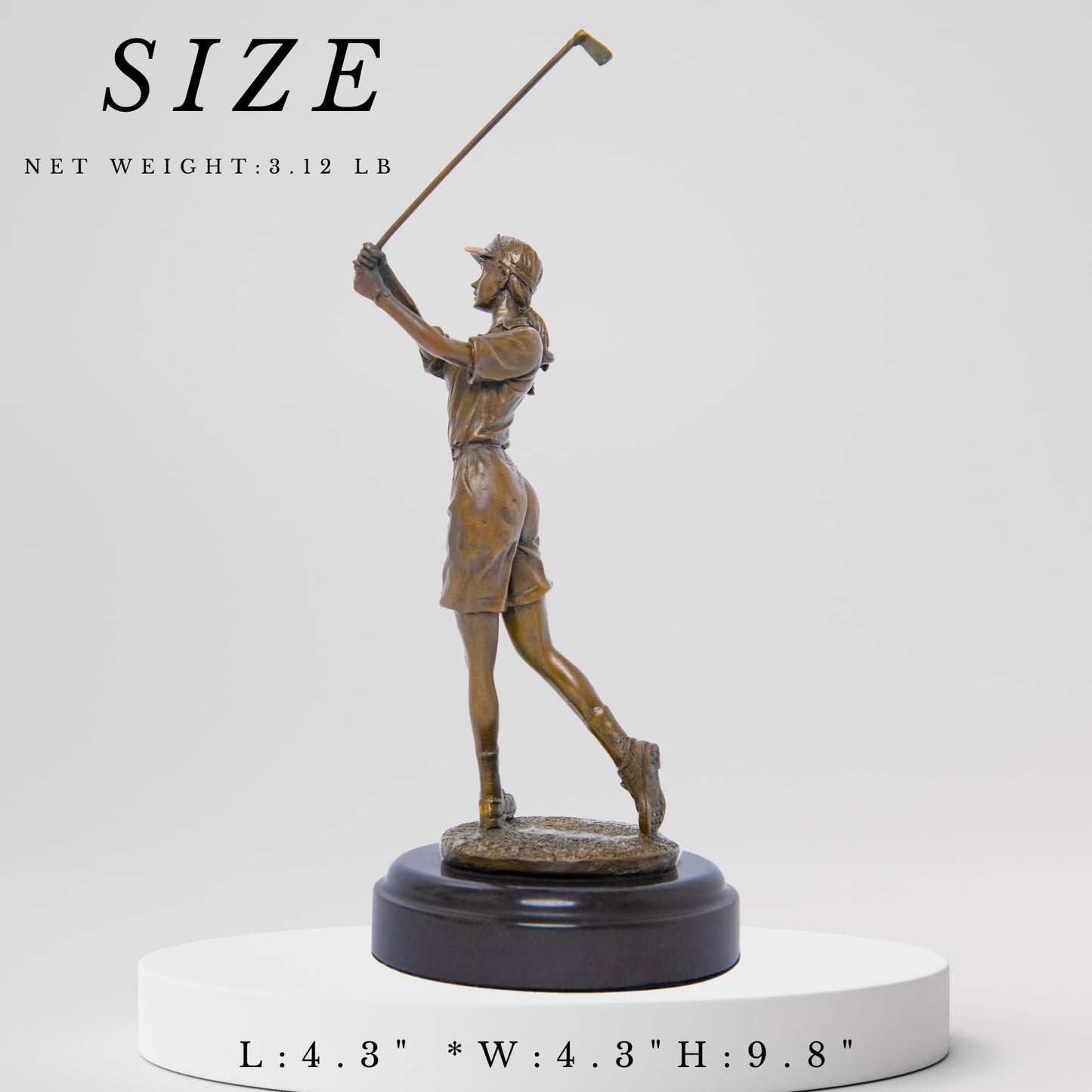 R REALONG 9.8" Bronze Golfer Girl Statue, Golf Figurines Bronze Statues and Sculptures Handmade Art Collectible for Home Office Decor