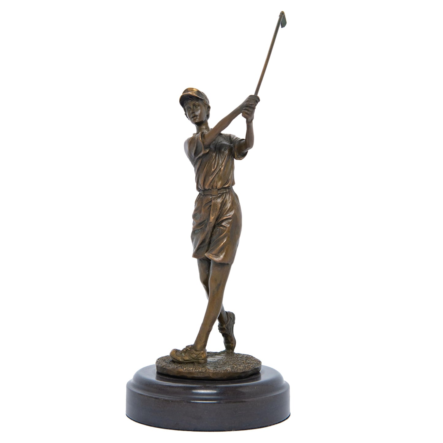 R REALONG 9.8" Bronze Golfer Girl Statue, Golf Figurines Bronze Statues and Sculptures Handmade Art Collectible for Home Office Decor