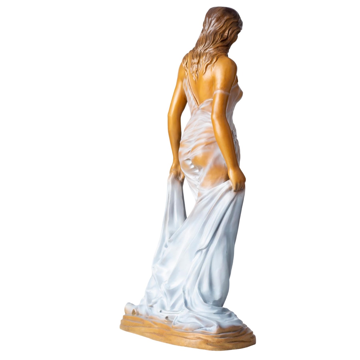 GRACE IN MOTION Bronze Woman Sculpture – 23.2" Tall Luo Li Rong-Inspired Figurine – Solid Bronze Female Statue in Sheer Gown Holding Drapery – Elegant Art Decor for Home, Office, or Gallery Display