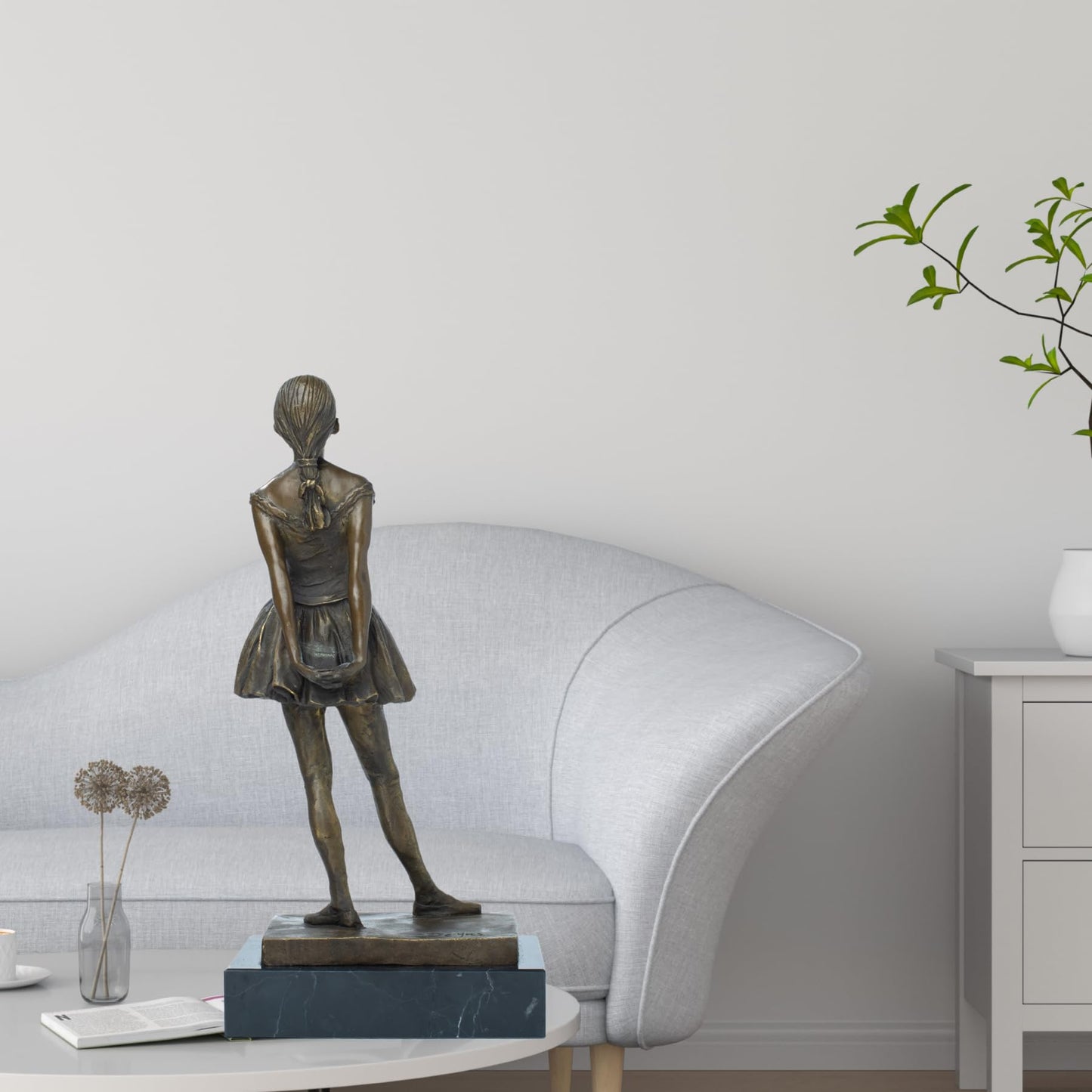 R REALONG Bronze 14-Year-Old Dancing Girl(Marie Van Goethem) Sculpture with Edgar DegasSignature & Marble Base – Ballet Dancer Figurine – Degas-Inspired Art for Home Decor & Collectors