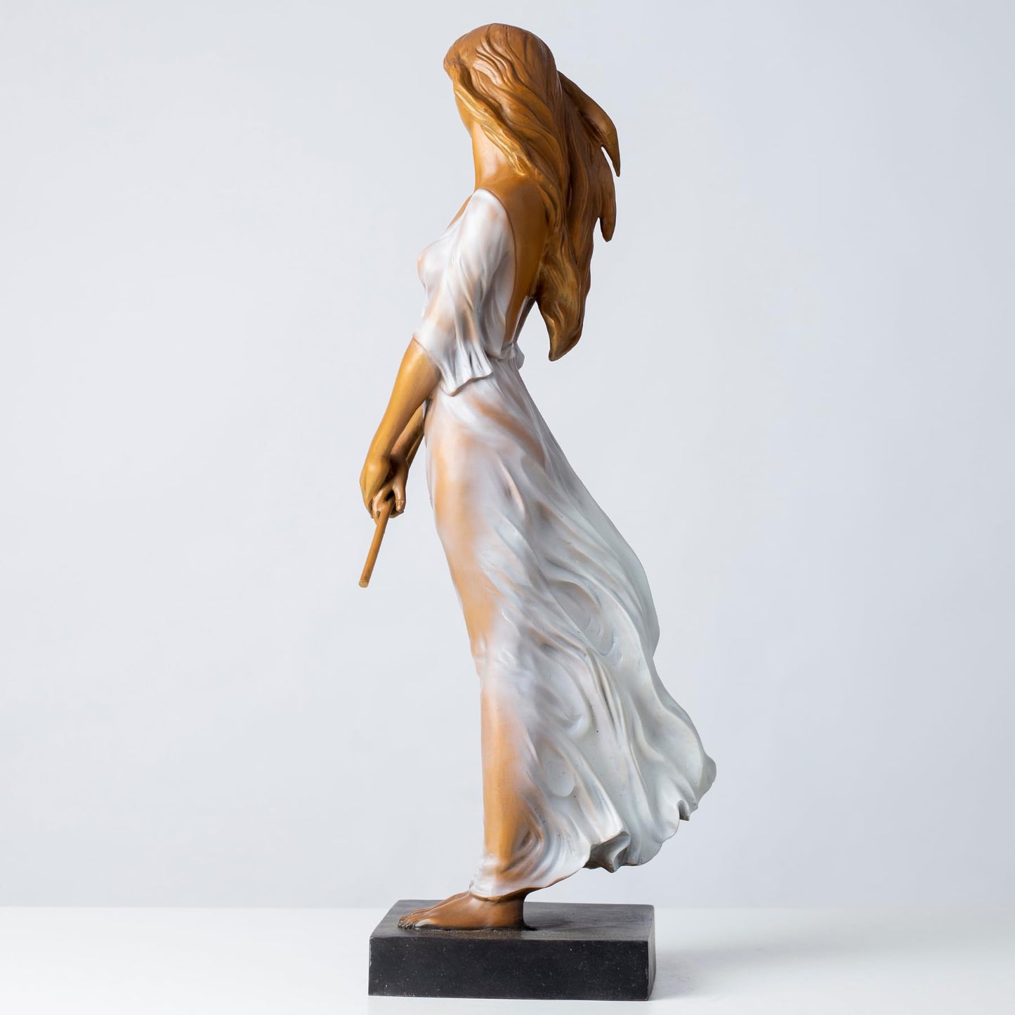 MELODIE OUBLIEE Bronze Woman Sculpture – 23.6" Tall Luo Li Rong-Inspired Art – Solid Bronze Figurine with Flowing Sheer Dress – Elegant Female Statue for Home Gallery Decor