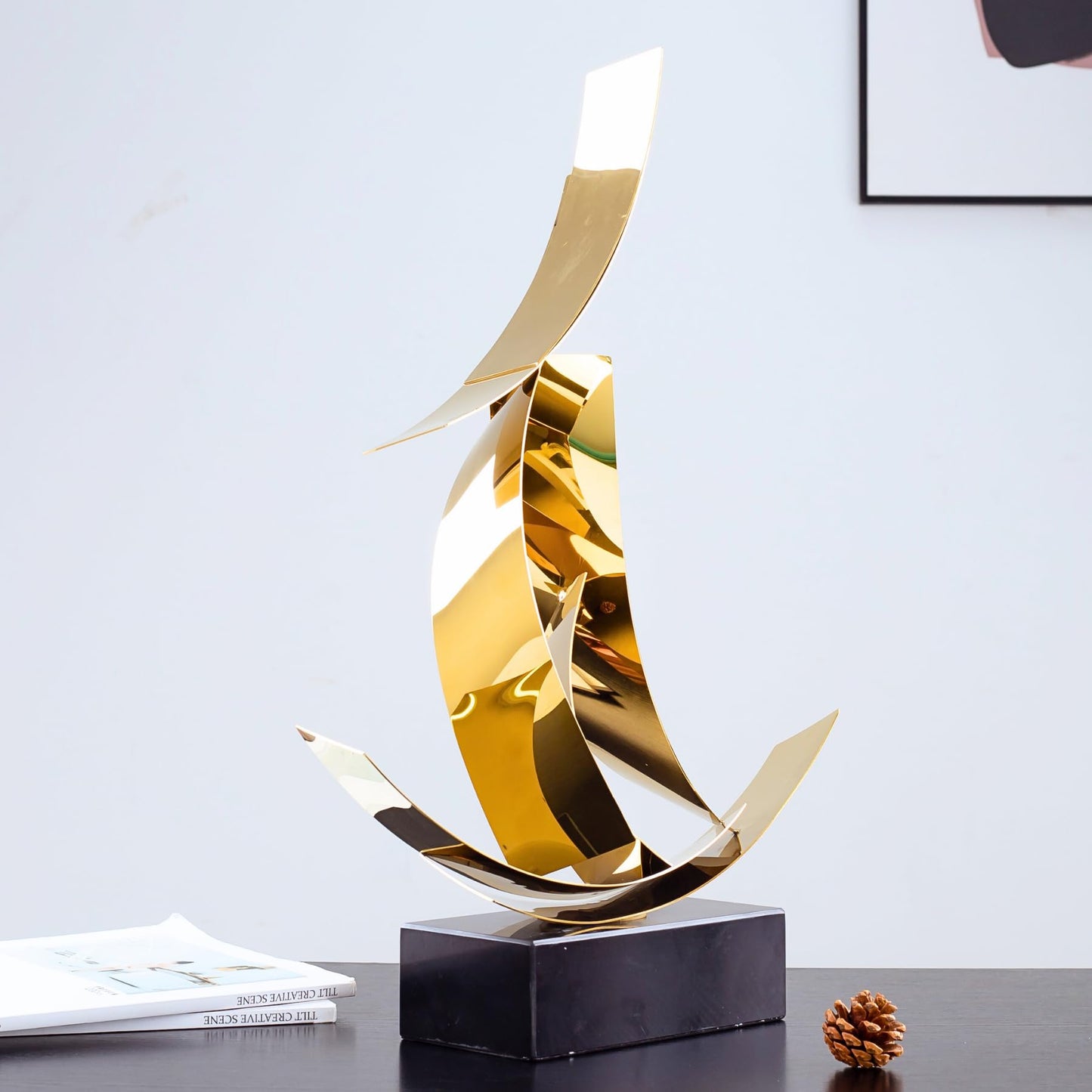 Realong Modern Style Abstract Metal Statue,21.6'' Stainless Steel Art Sculpture Ornament wiith Marble Base Perfect Decoration for Home Hallway Hotel Office and Gift