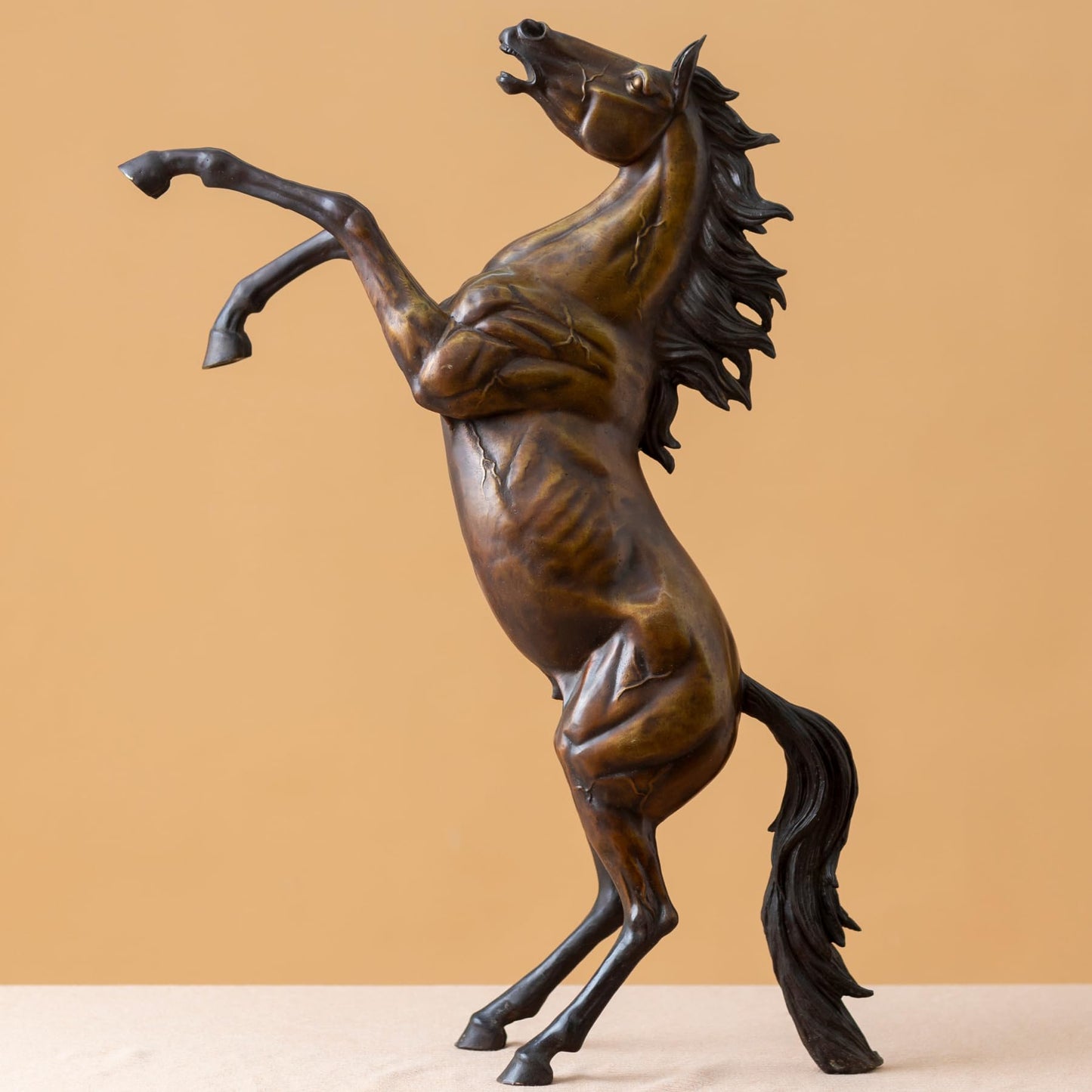 Rearing Horse Bronze Statue and Sculpture -H:23.6" Majestic Handcrafted Horse Sculpture for Home & Office Decor, Equestrian Art, and Unique Gift
