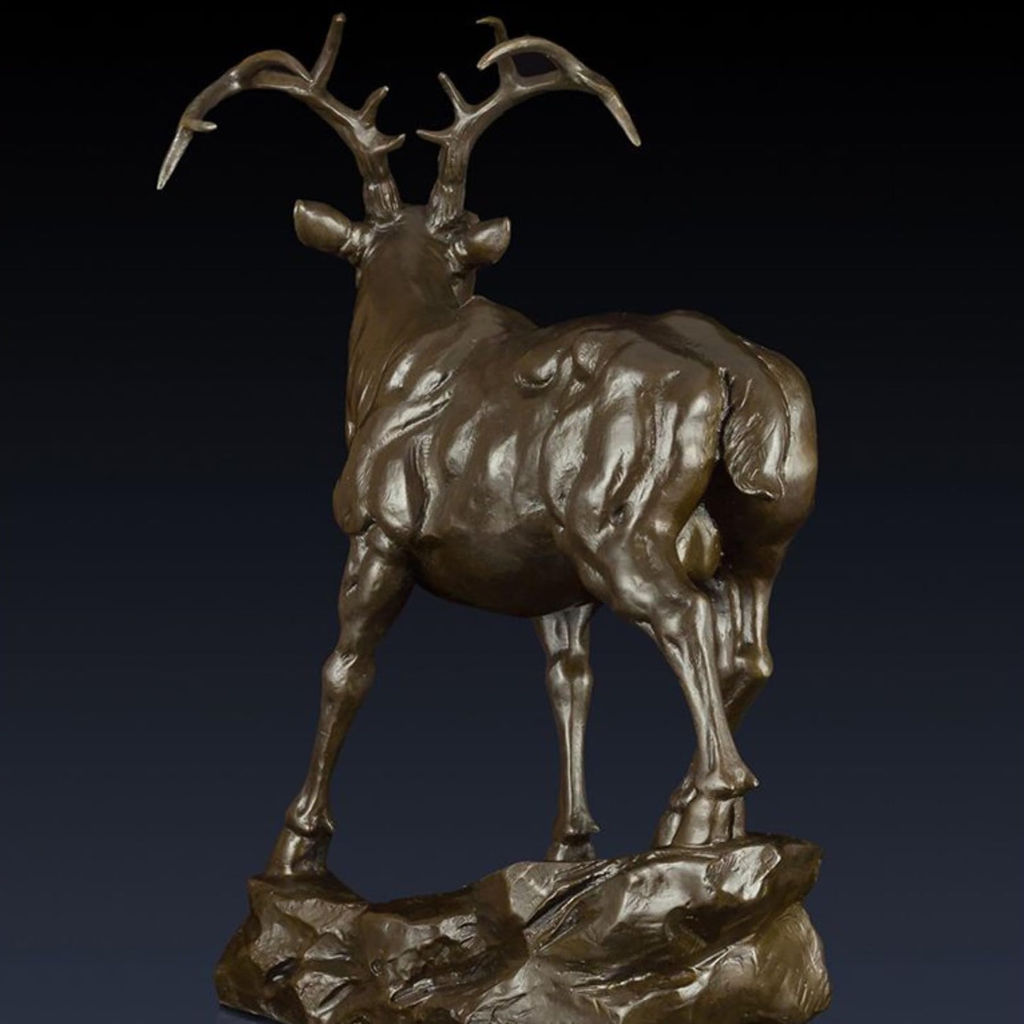 Bronze Deer Sculpture - Majestic Stag with Antlers, 13.8" Brasss Elk&Moose Realistic Design for Home Décor, Art Collections, and Luxury Gifts