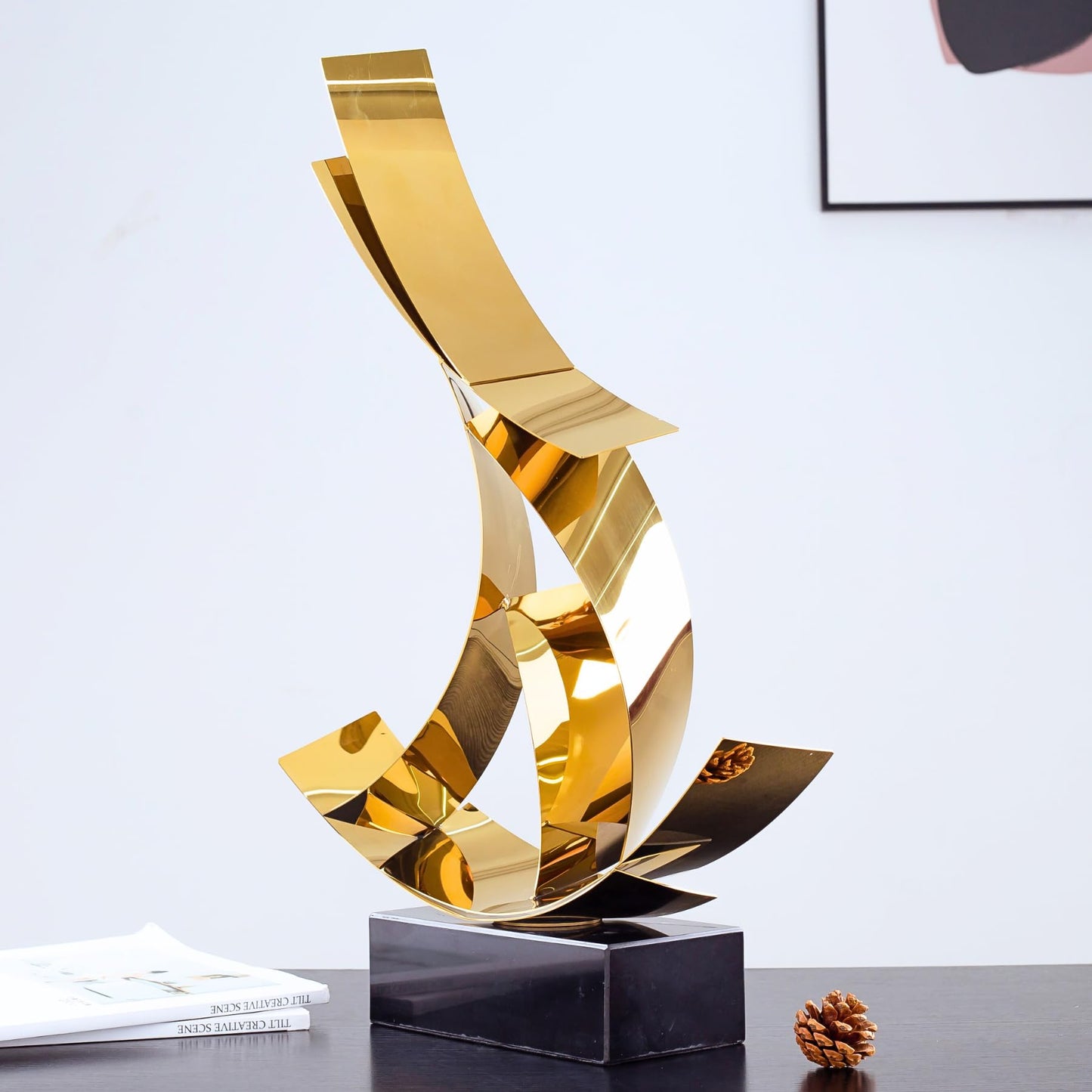 Realong Modern Style Abstract Metal Statue,21.6'' Stainless Steel Art Sculpture Ornament wiith Marble Base Perfect Decoration for Home Hallway Hotel Office and Gift