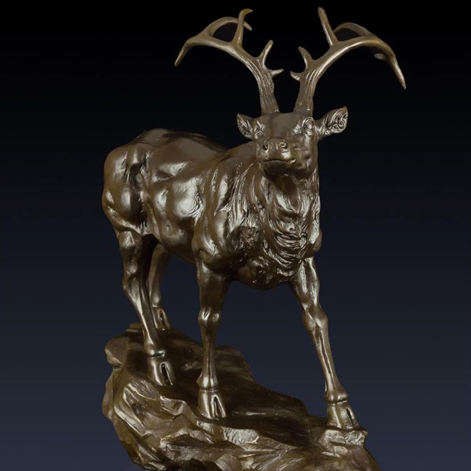 Bronze Wild Deer Sculpture - Majestic Stag on Rocky Terrain, Realistic Wildlife Statue on Marble Base for High-End Home Decor, Art Collection, and Executive Gifting