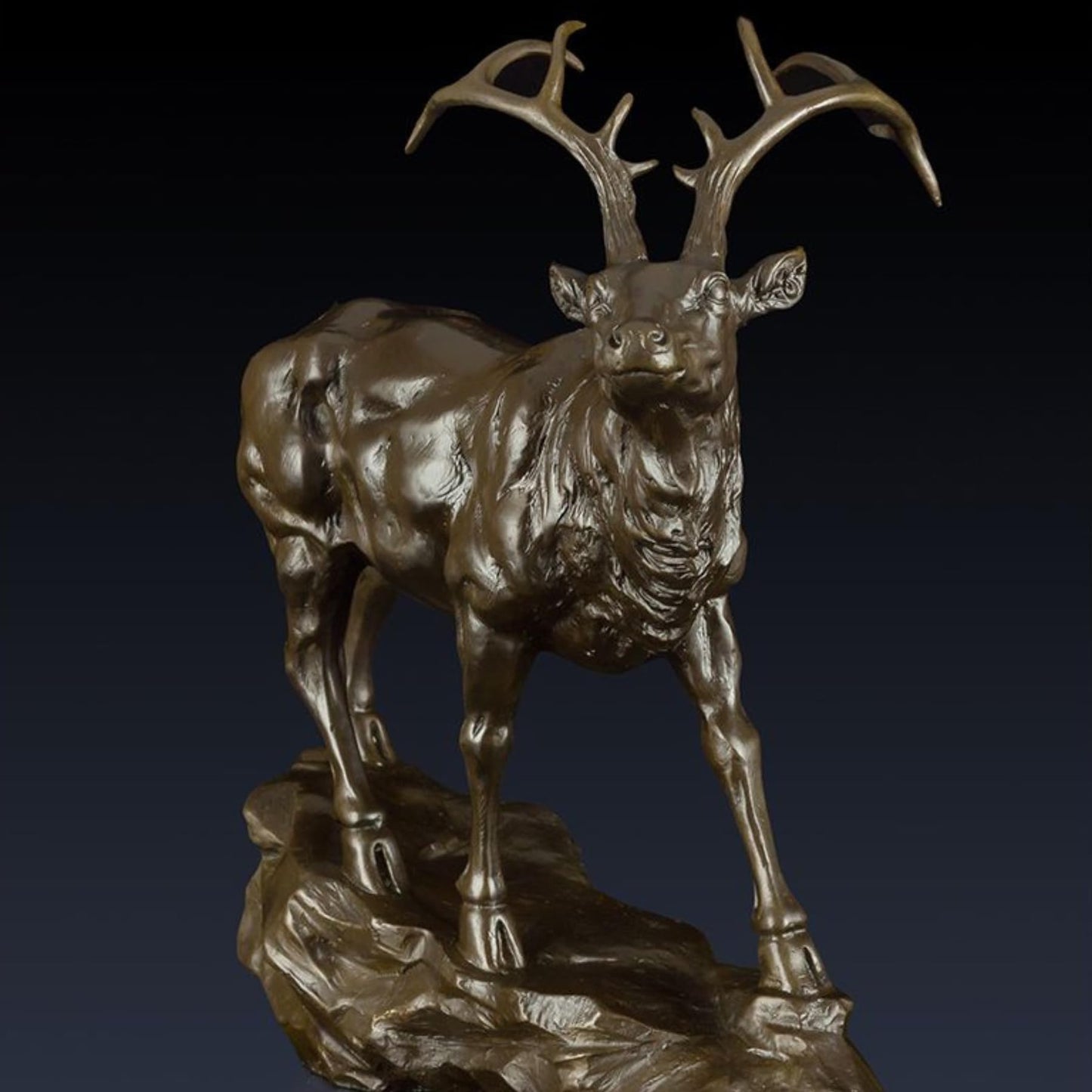 Bronze Deer Sculpture - Majestic Stag with Antlers, 13.8" Brasss Elk&Moose Realistic Design for Home Décor, Art Collections, and Luxury Gifts