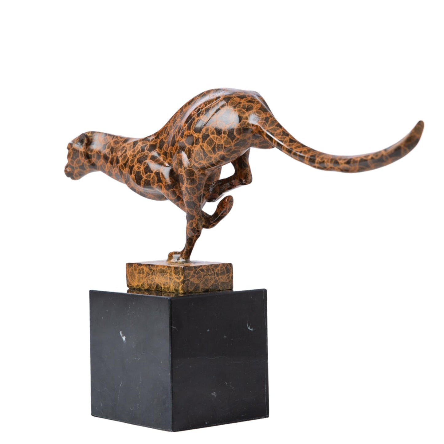 Bronze Cheetah Panther Leopard Statue – 12.6" Running Big Cat Sculpture, Handmade Lost-Wax Cast Animal Figurine for Collectors, Office & Home Decor, Elegant Wildlife Gift