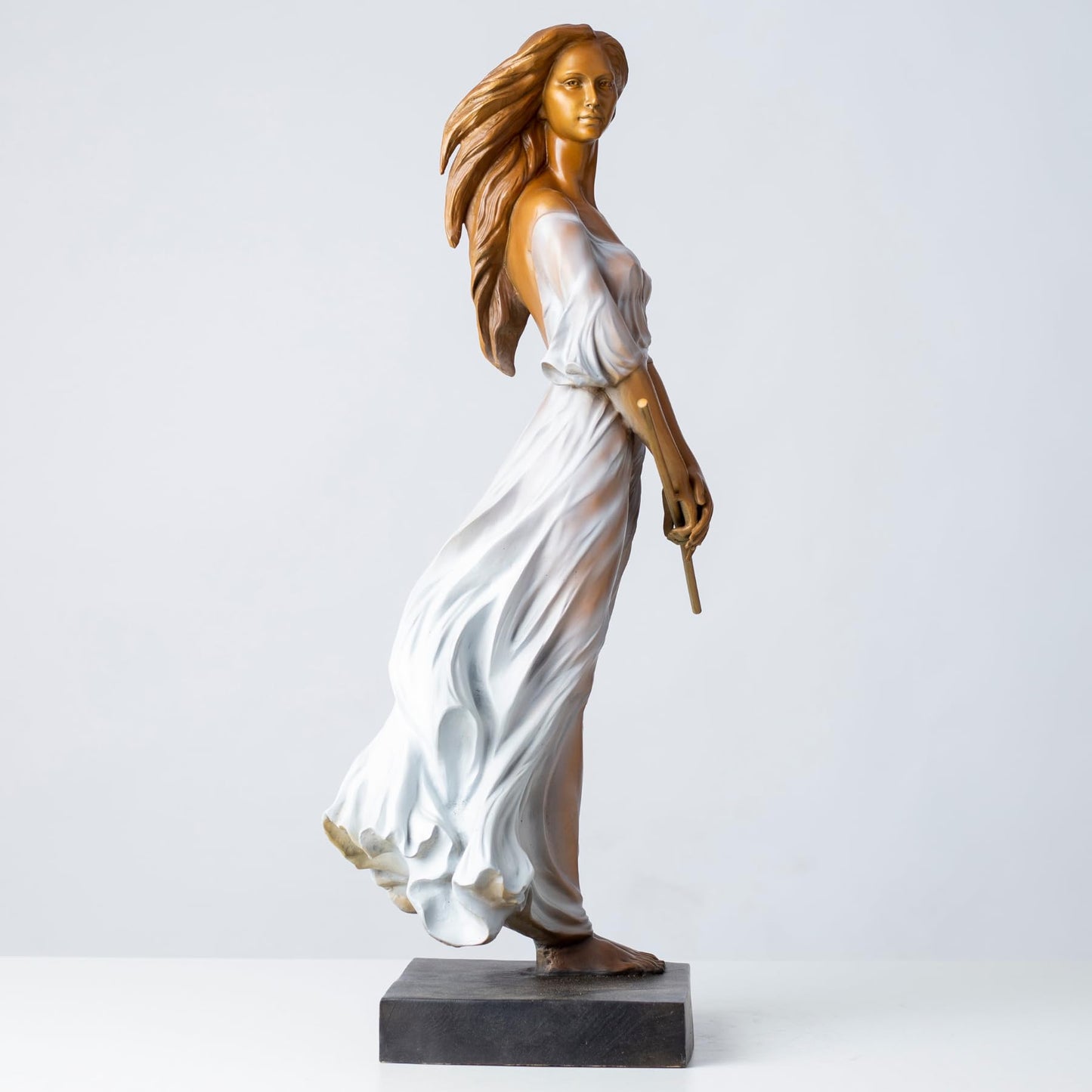 MELODIE OUBLIEE Bronze Woman Sculpture – 23.6" Tall Luo Li Rong-Inspired Art – Solid Bronze Figurine with Flowing Sheer Dress – Elegant Female Statue for Home Gallery Decor