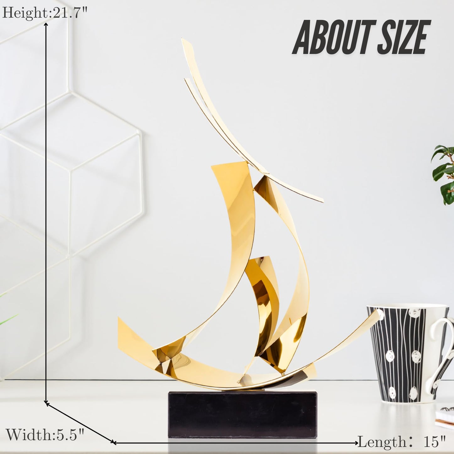 Realong Modern Style Abstract Metal Statue,21.6'' Stainless Steel Art Sculpture Ornament wiith Marble Base Perfect Decoration for Home Hallway Hotel Office and Gift