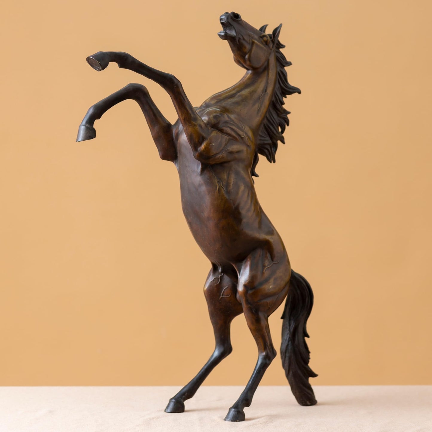 Rearing Horse Bronze Statue and Sculpture -H:23.6" Majestic Handcrafted Horse Sculpture for Home & Office Decor, Equestrian Art, and Unique Gift