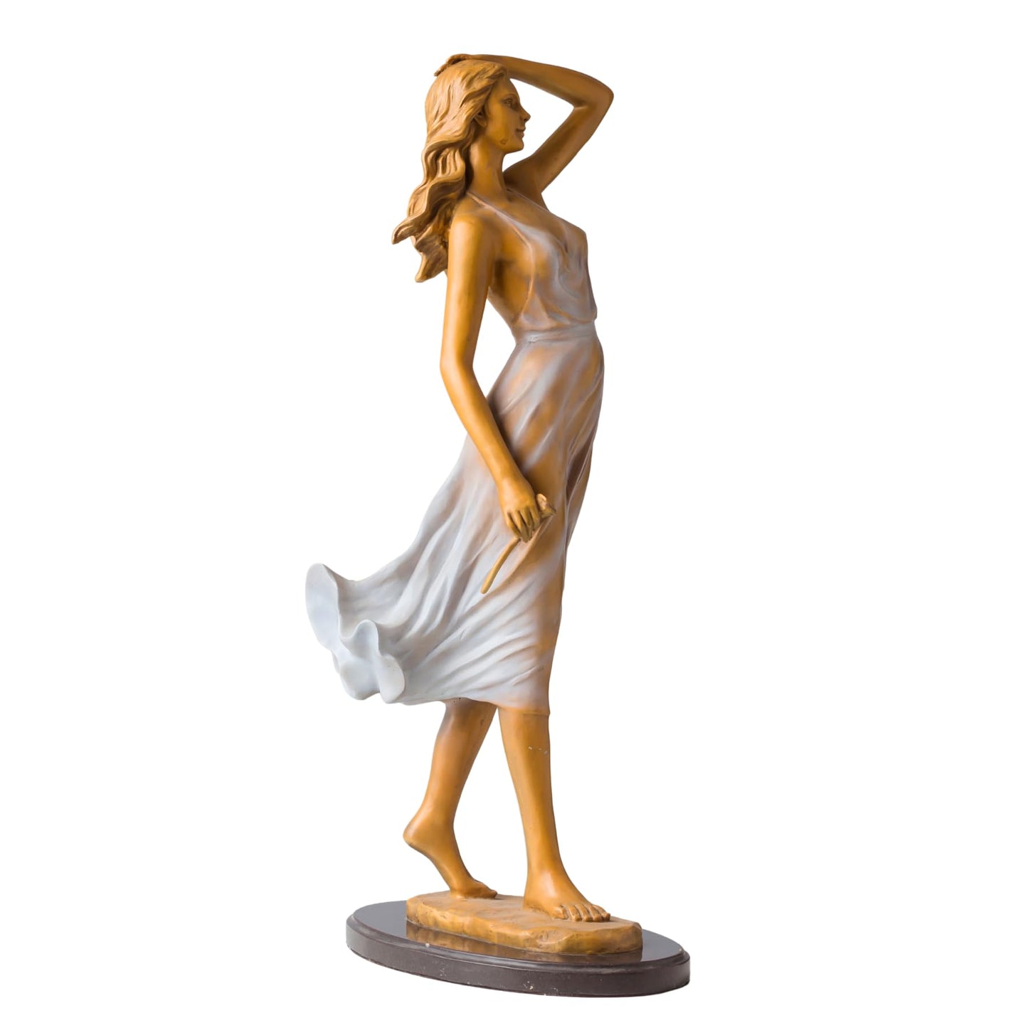 Elegant Bronze Woman Sculpture – 24.8" Tall Luo Li Rong Style Statue with Flowing Sheer Dress – Hot-Cast Solid Bronze Female Figurine – Graceful Home Art Decor for Living Room, Gallery, or Gift