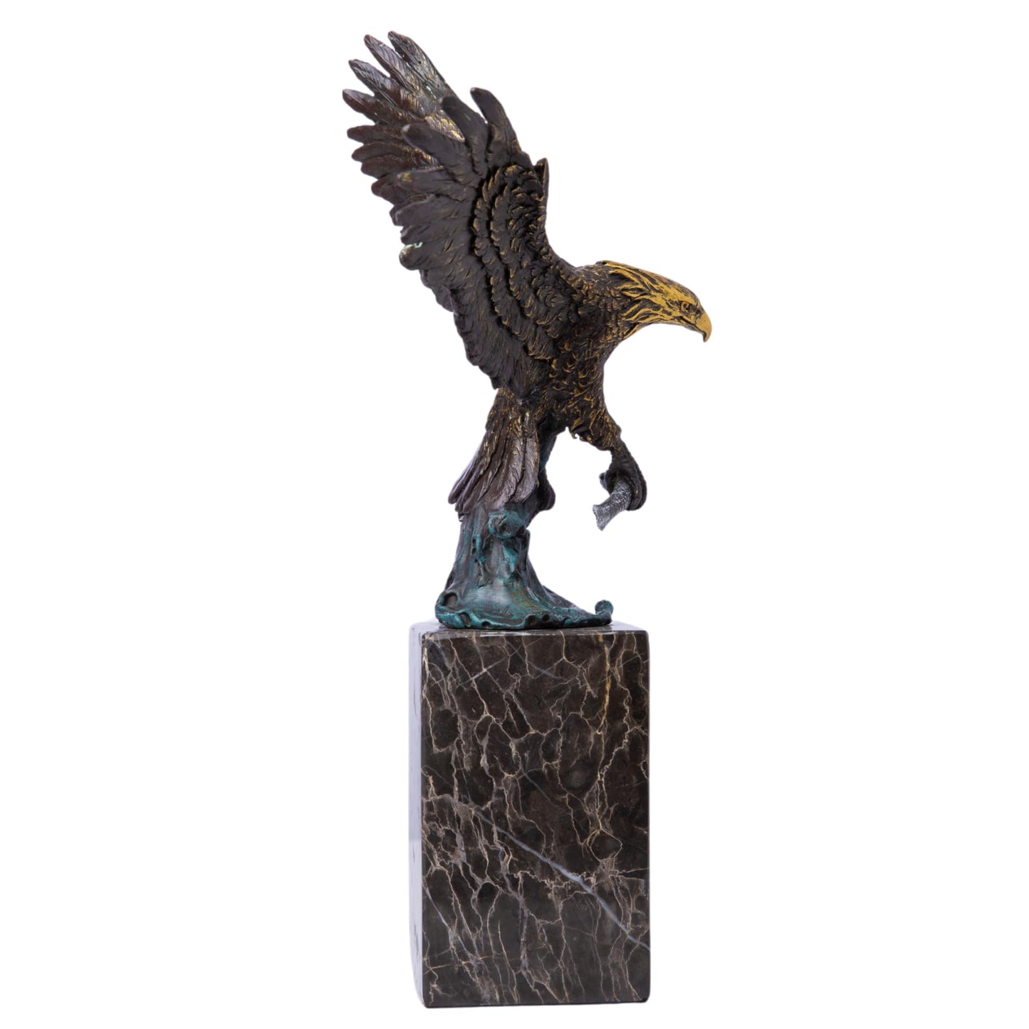 13.8 in-Bronze Swooping Eagle Catching Fish Sculpture – American Bald Eagle Statue with Marble Base, Wildlife Bronze Figurine for Home Decor, Office, Gallery, Gifts and Collectors